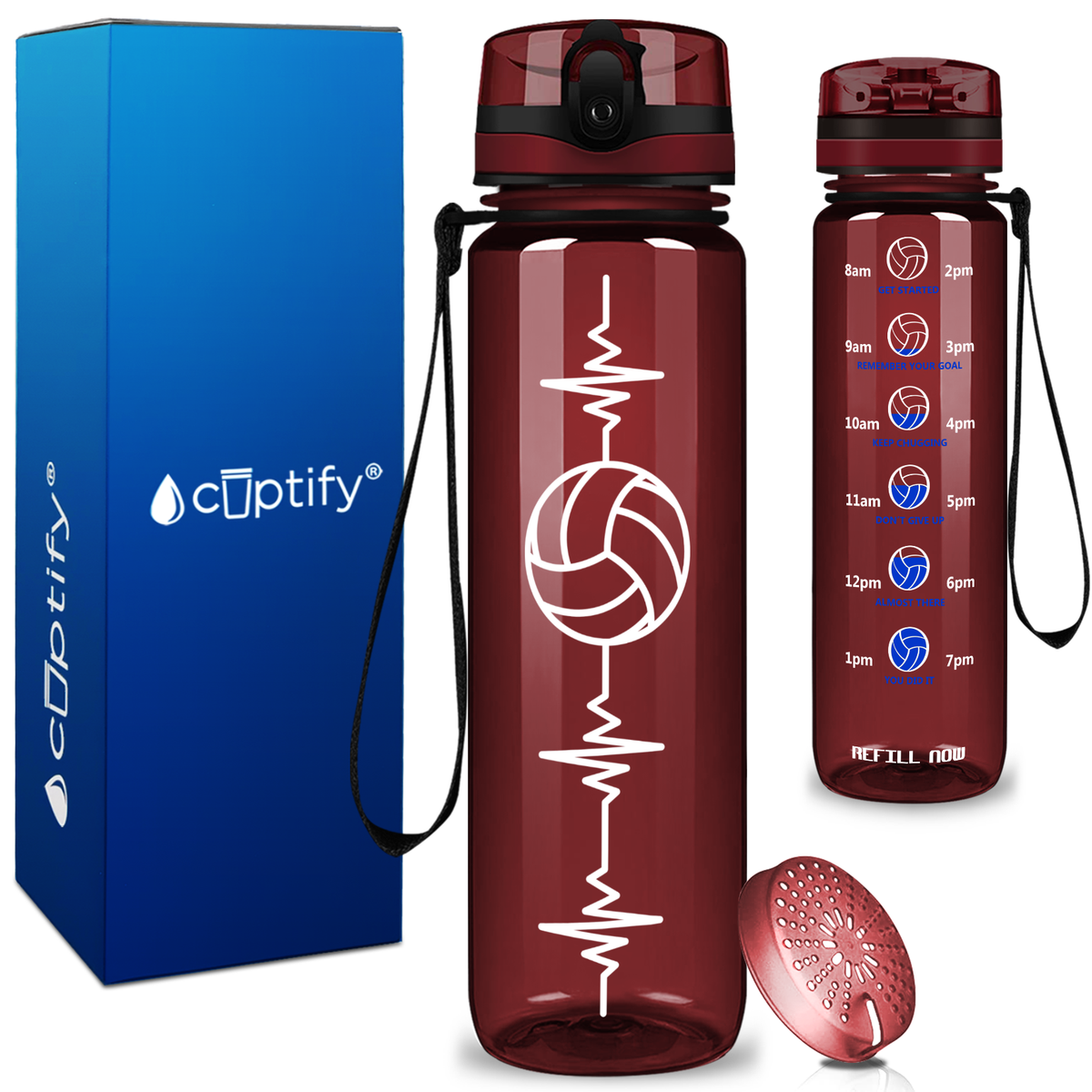 Heart Beat Pulse Volley on 32 oz Motivational Tracking Water Bottle