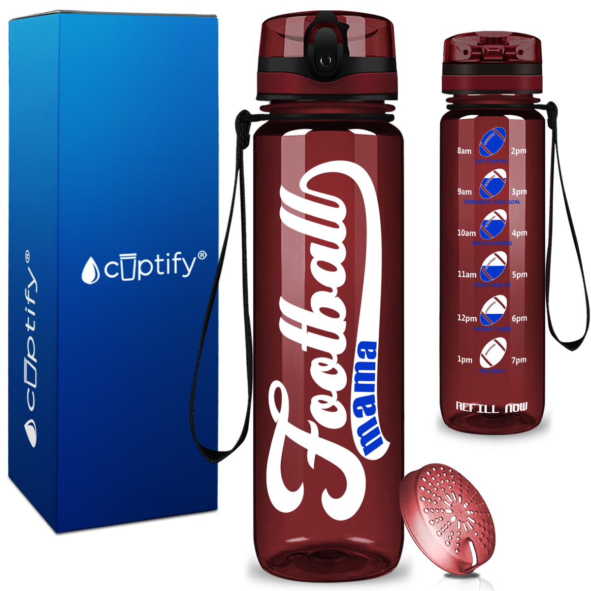 Football Mama on 32 oz Motivational Tracking Water Bottle