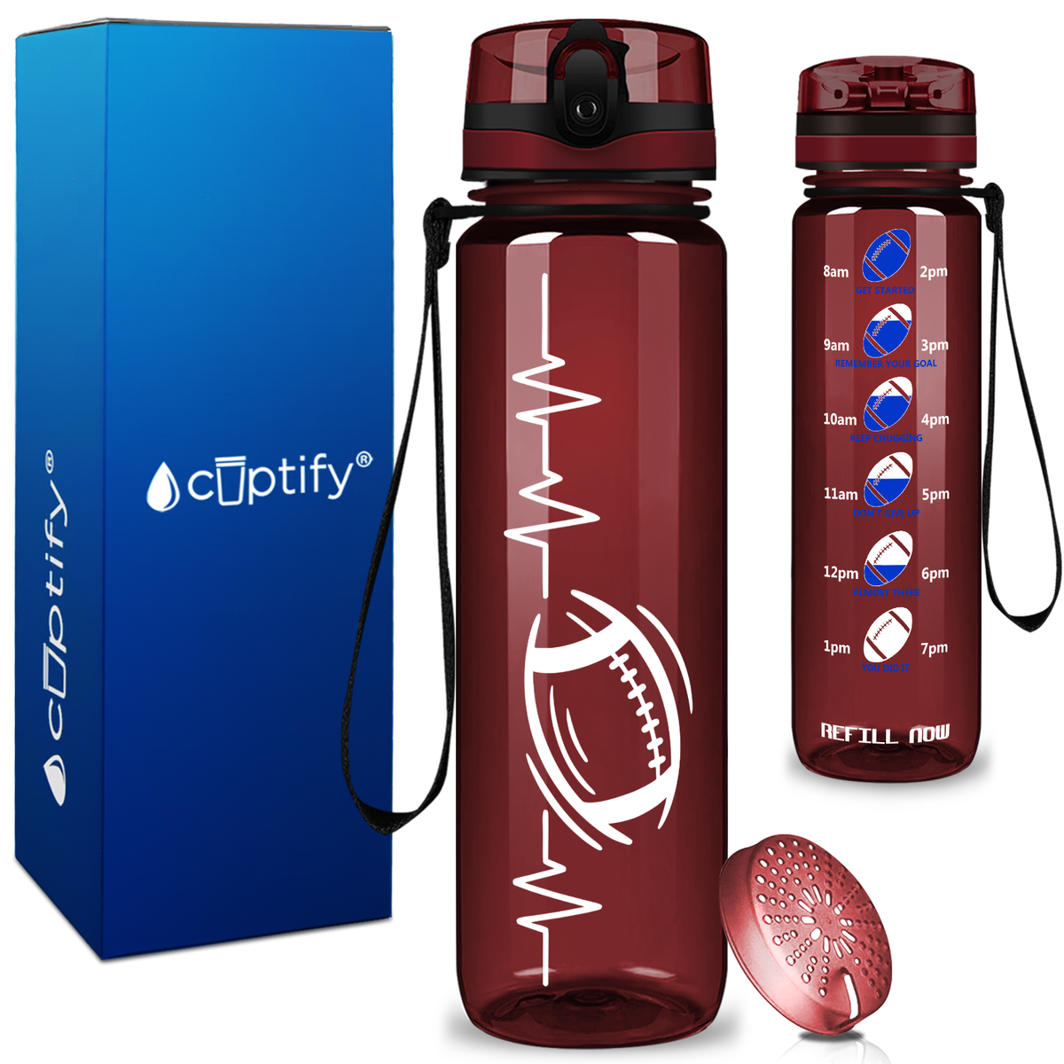 Pulse Heart Beat Football on 32 oz Motivational Tracking Water Bottle