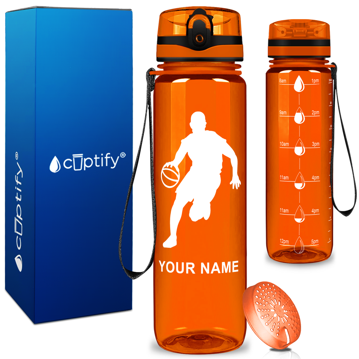 Personalized Basketball Player Silhouette on 32 oz Motivational Tracking Water Bottle
