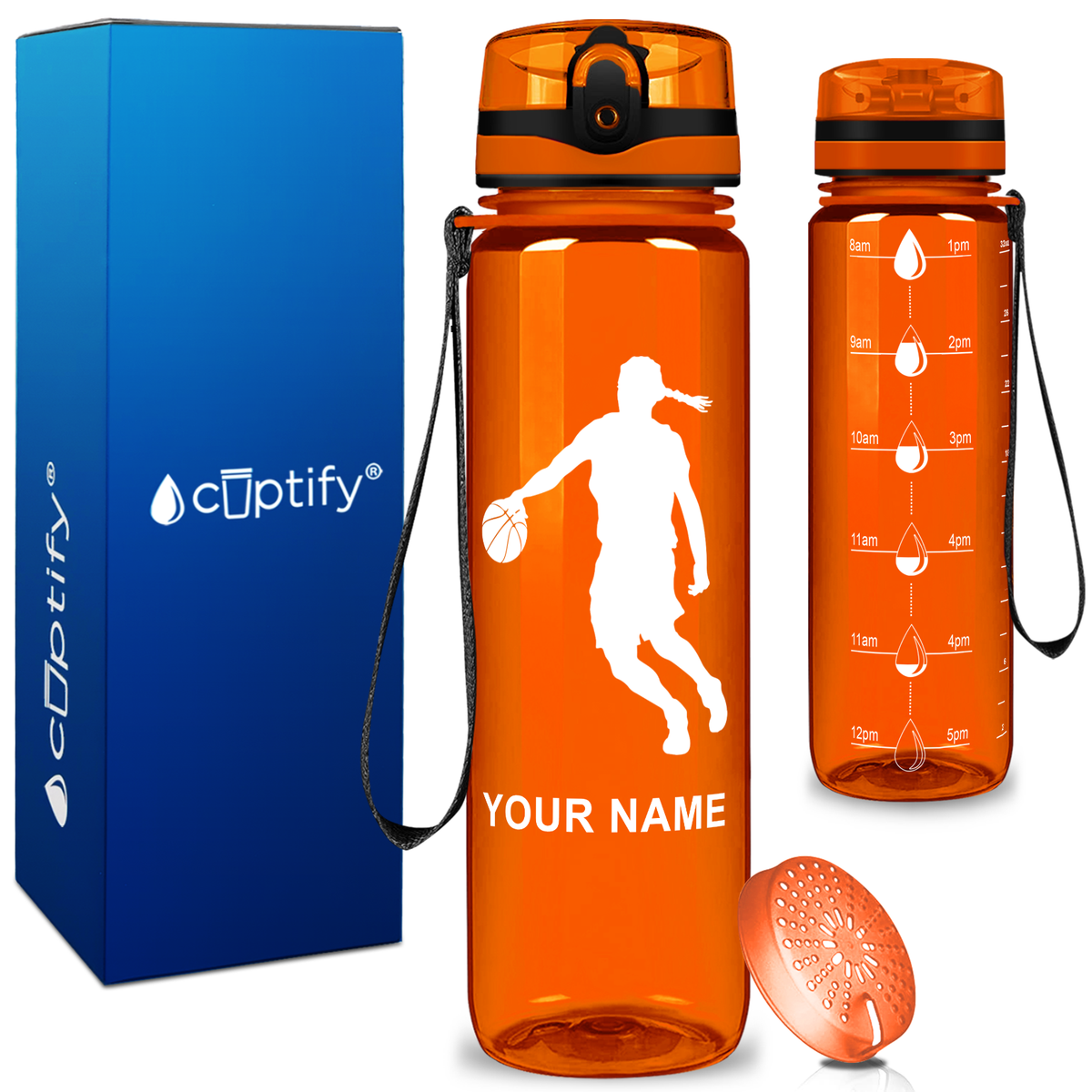 Personalized Basketball Female Player Silhouette on 32 oz Motivational Tracking Water Bottle