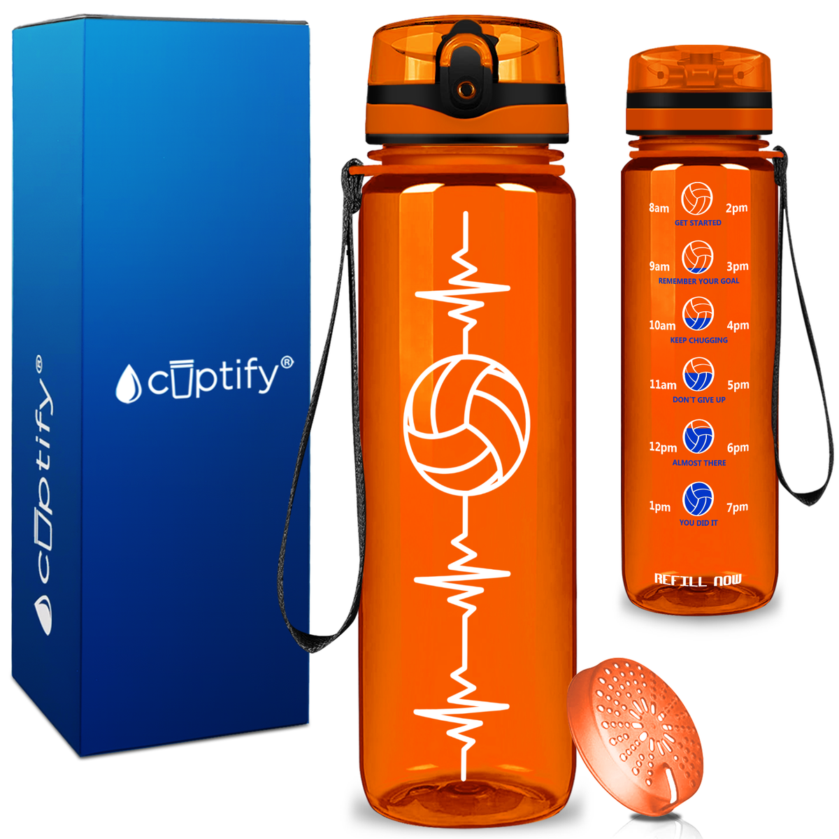 Heart Beat Pulse Volley on 32 oz Motivational Tracking Water Bottle