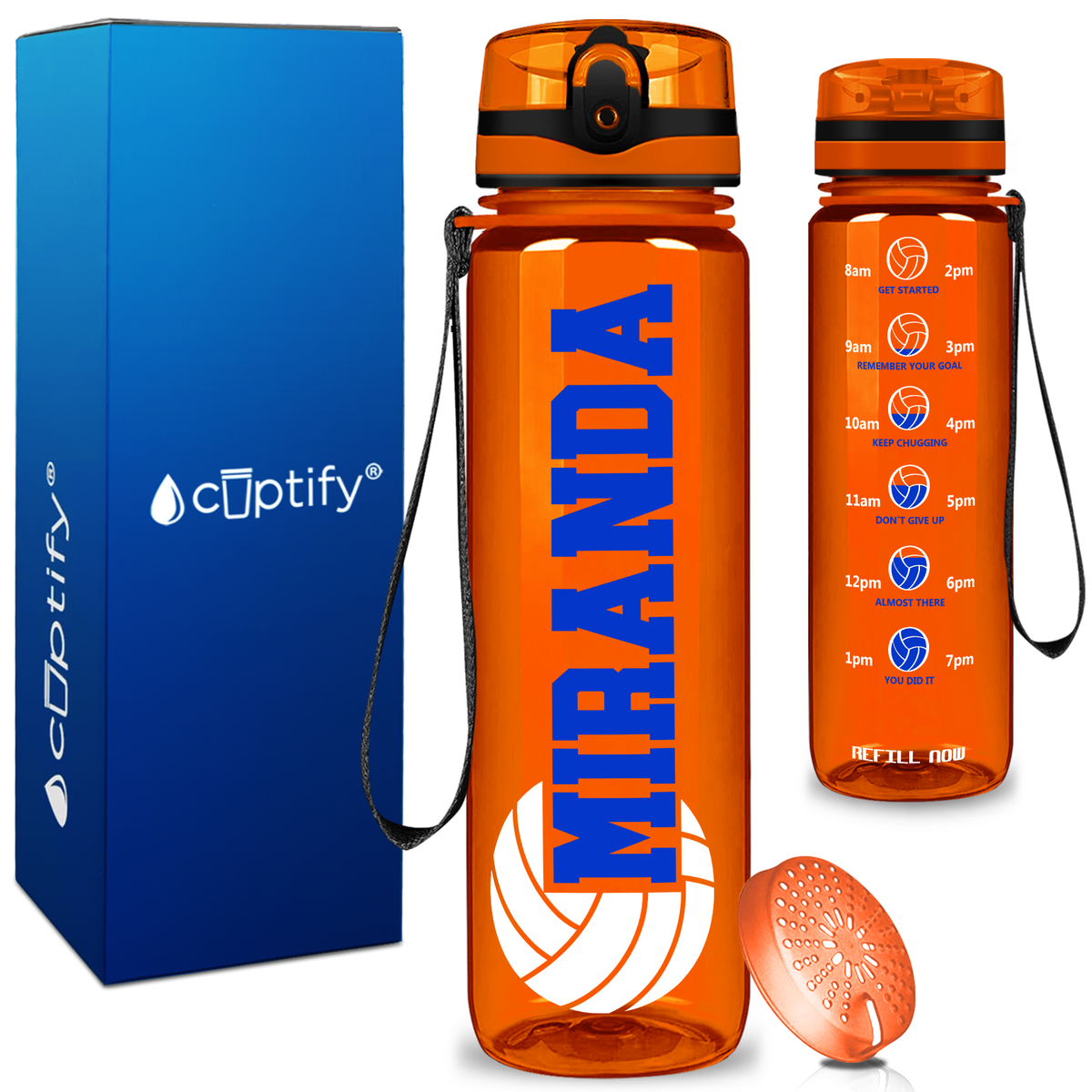 Personalized Volleyball on 32 oz Motivational Tracking Water Bottle