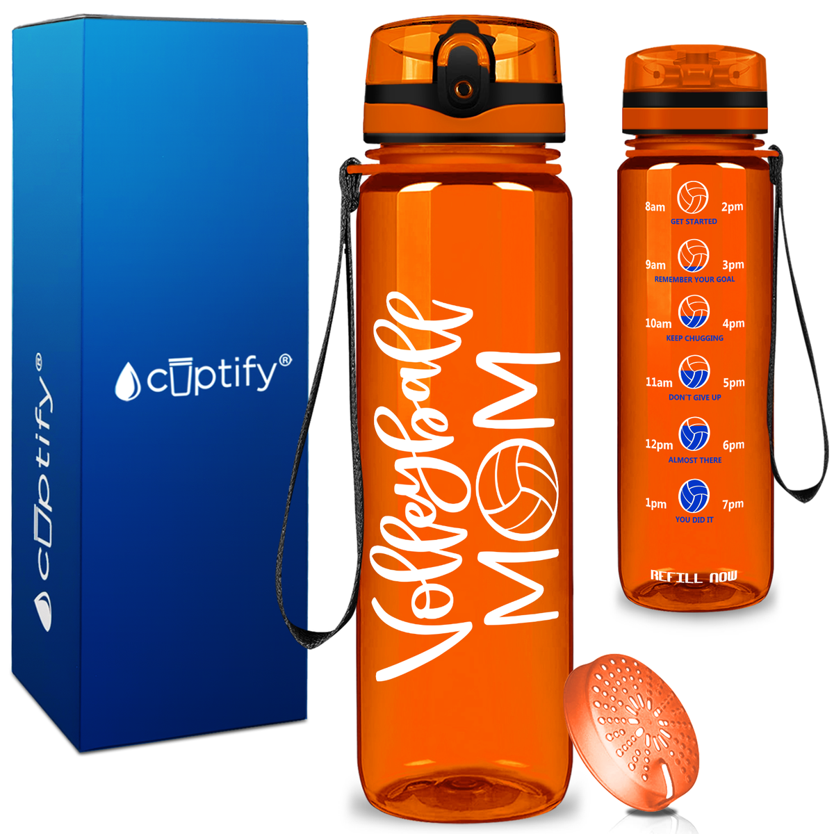 Volleyball Mom on 32 oz Motivational Tracking Water Bottle
