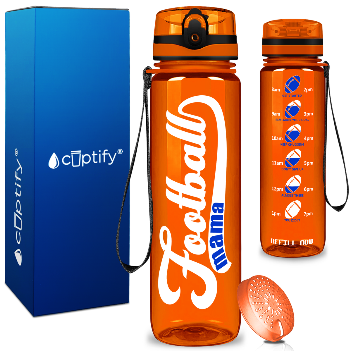 Football Mama on 32 oz Motivational Tracking Water Bottle