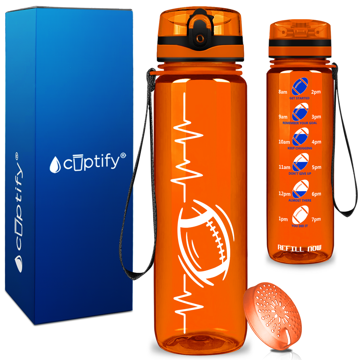 Pulse Heart Beat Football on 32 oz Motivational Tracking Water Bottle