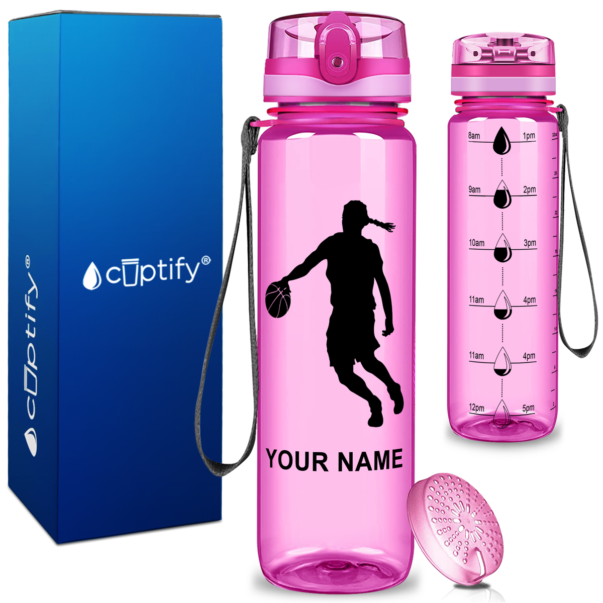 Personalized Basketball Female Player Silhouette on 32 oz Motivational Tracking Water Bottle