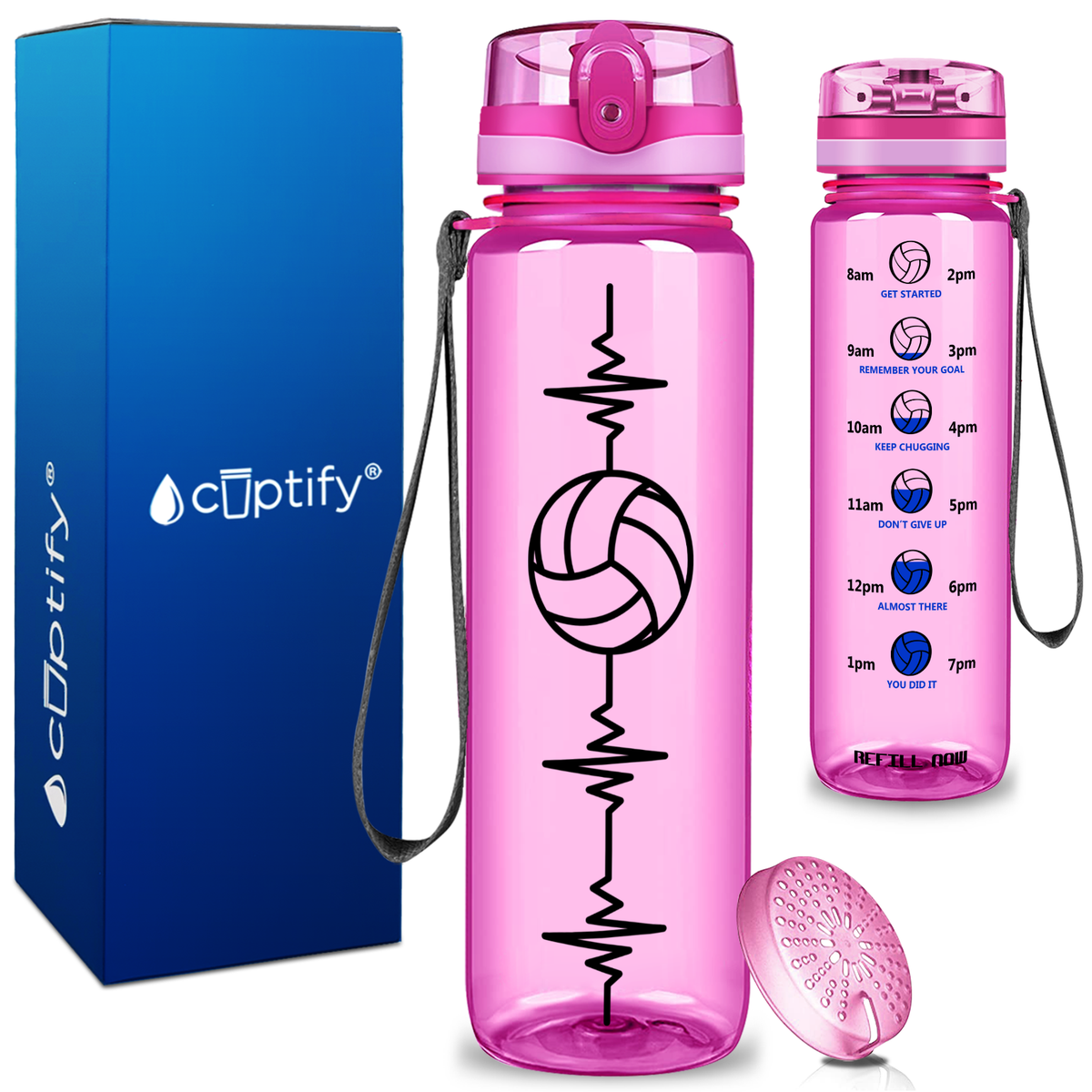 Heart Beat Pulse Volley on 32 oz Motivational Tracking Water Bottle