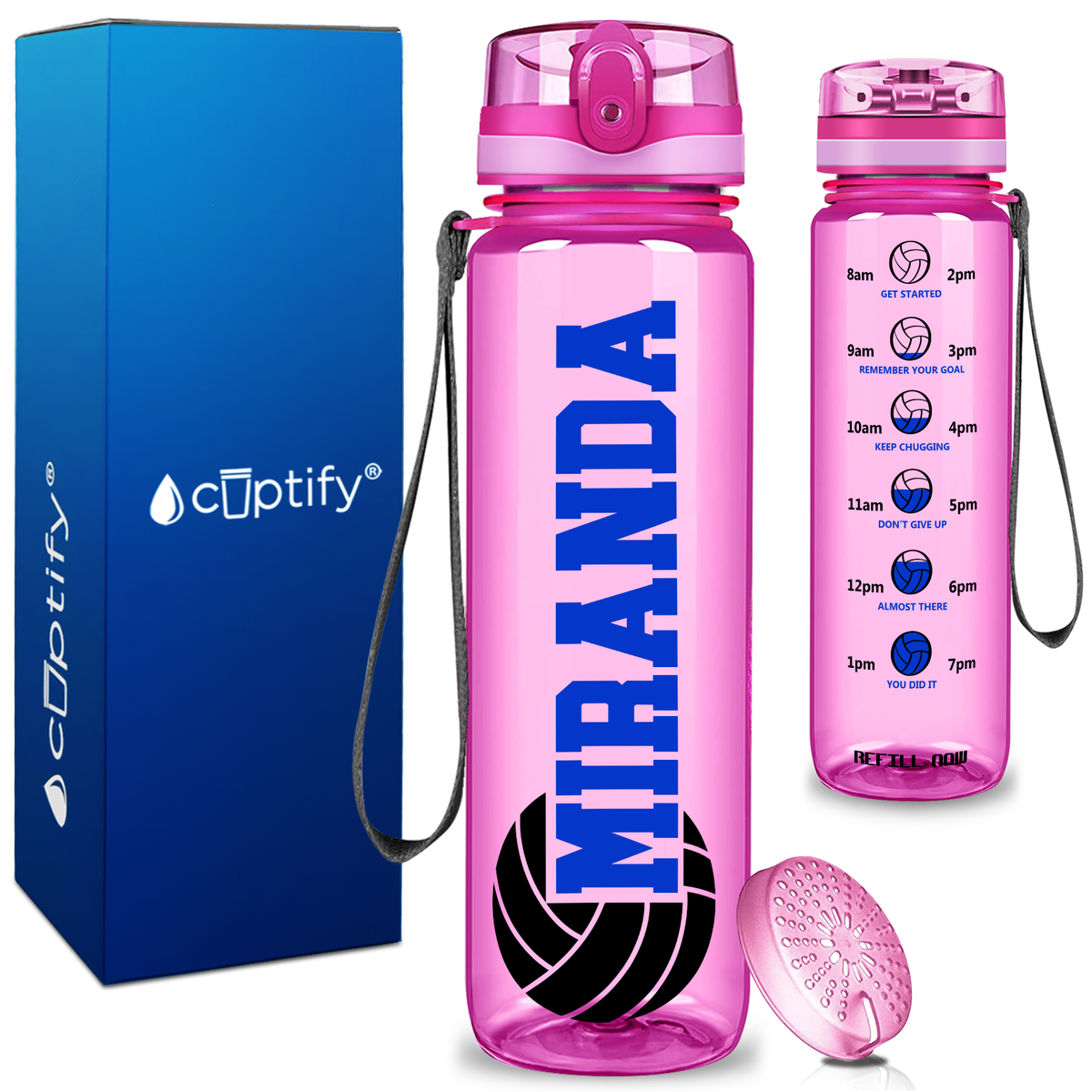 Personalized Volleyball on 32 oz Motivational Tracking Water Bottle