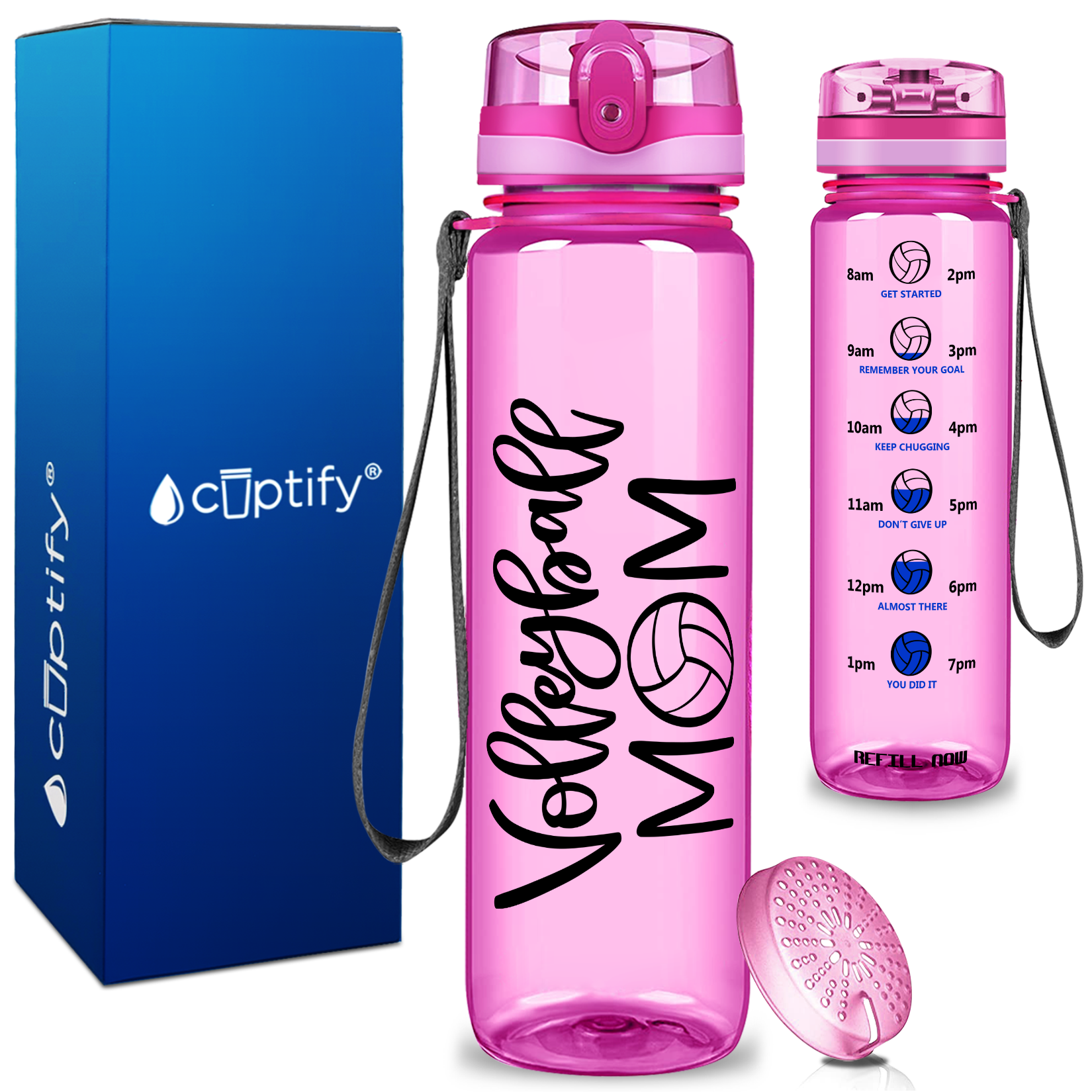 Volleyball Mom on 32 oz Motivational Tracking Water Bottle