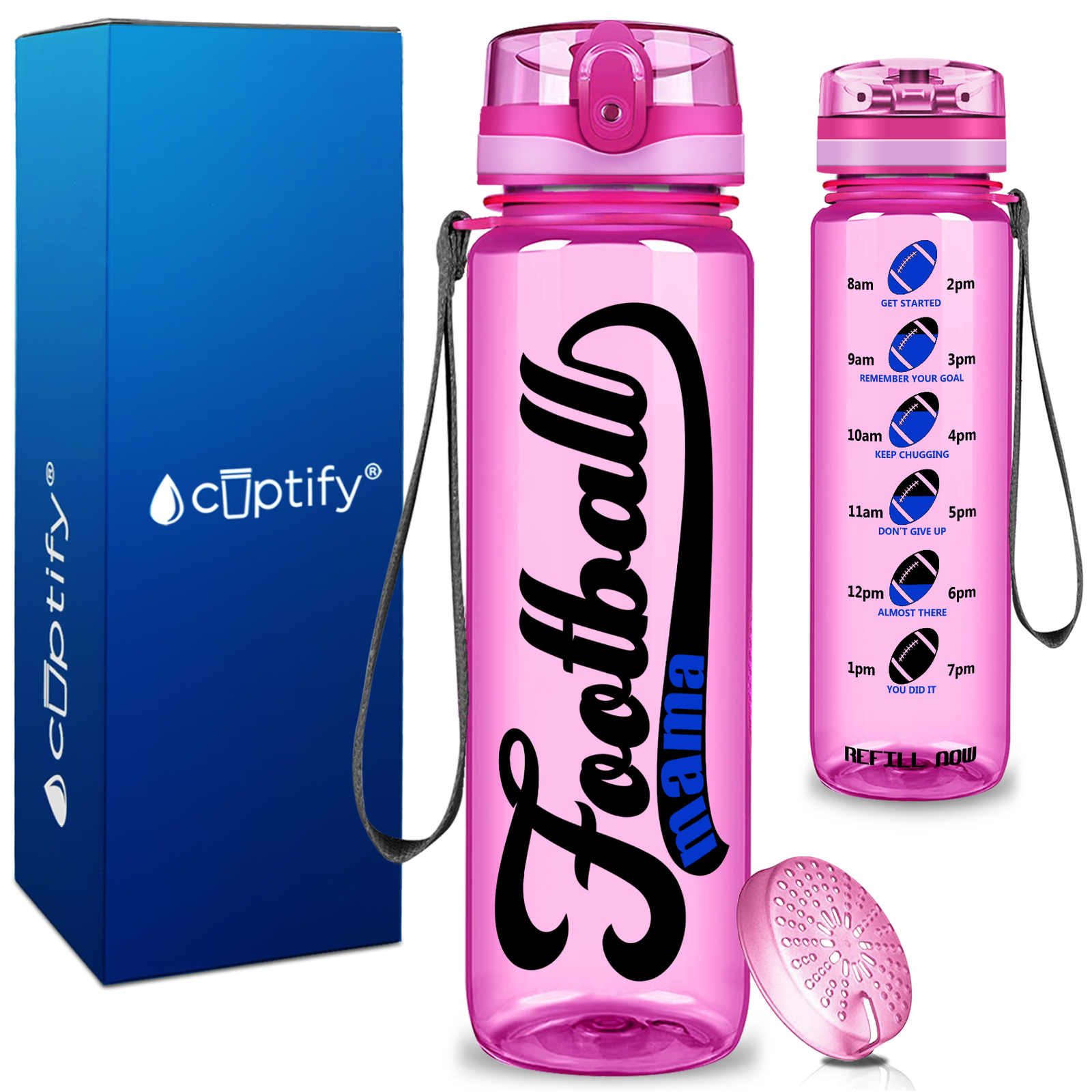 Football Mama on 32 oz Motivational Tracking Water Bottle