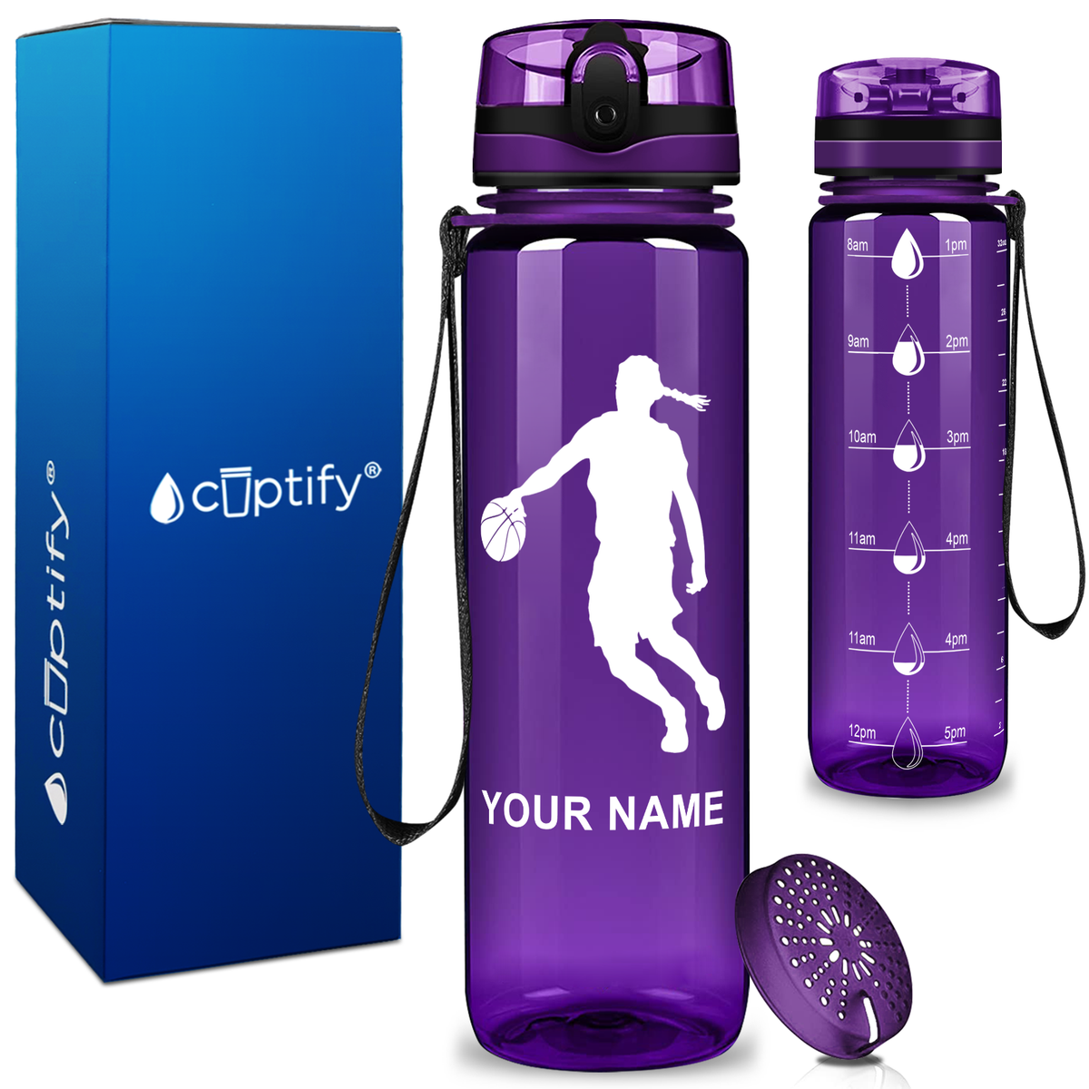 Personalized Basketball Female Player Silhouette on 32 oz Motivational Tracking Water Bottle