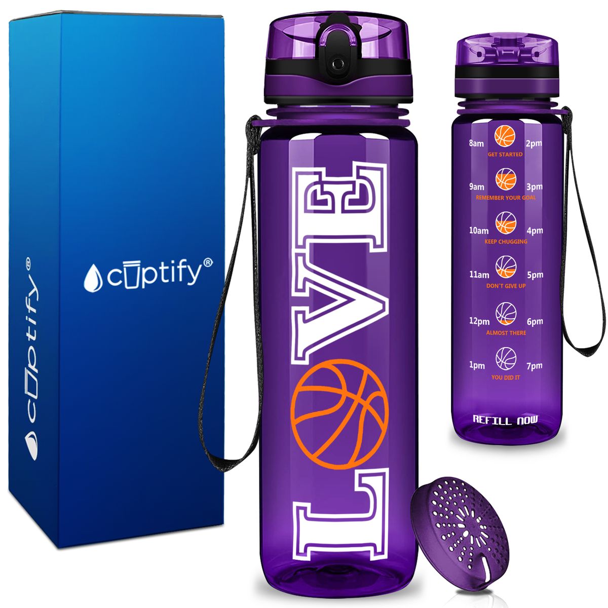 Basketball Love on 32 oz Motivational Tracking Water Bottle
