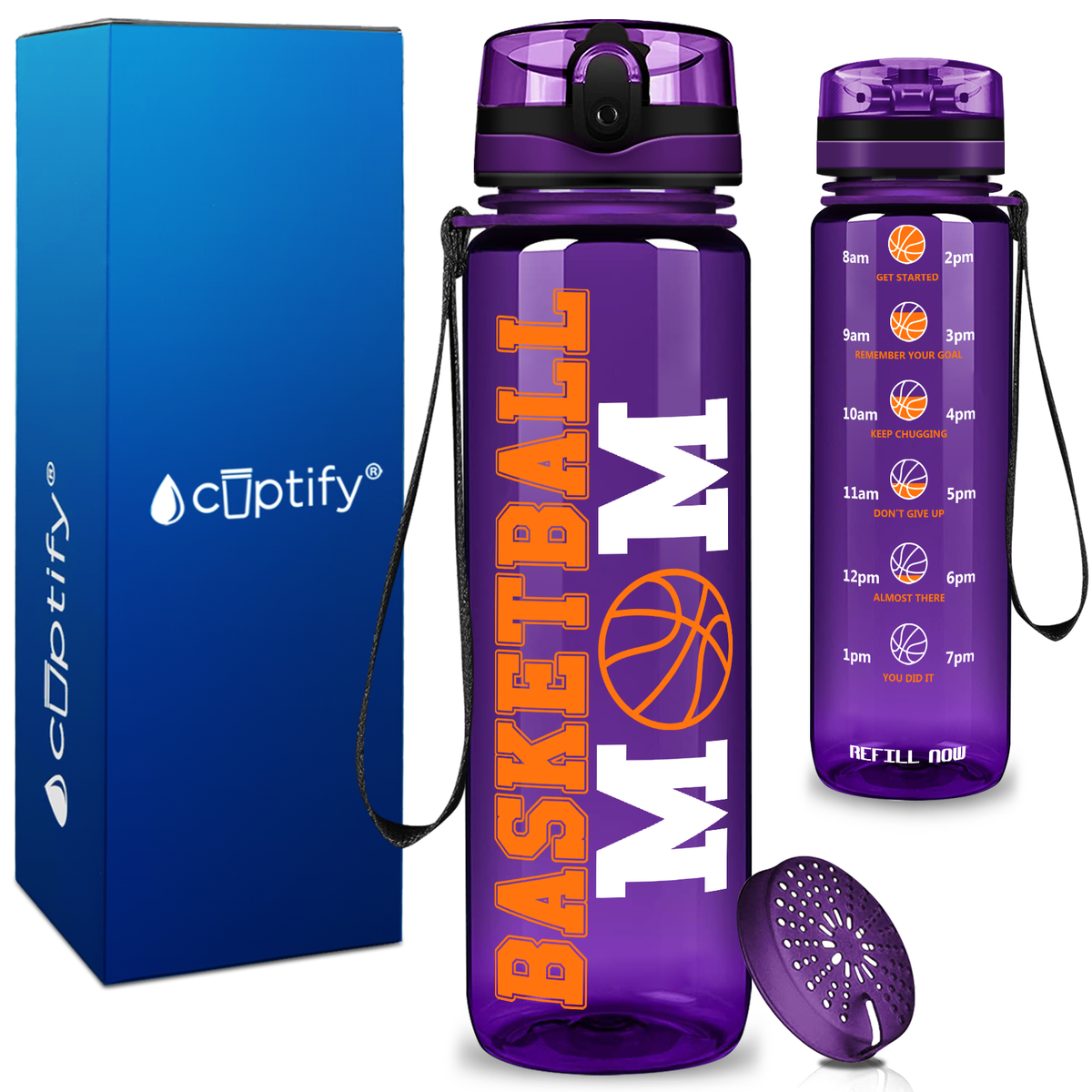 Basketball Mom on 32 oz Motivational Tracking Water Bottle