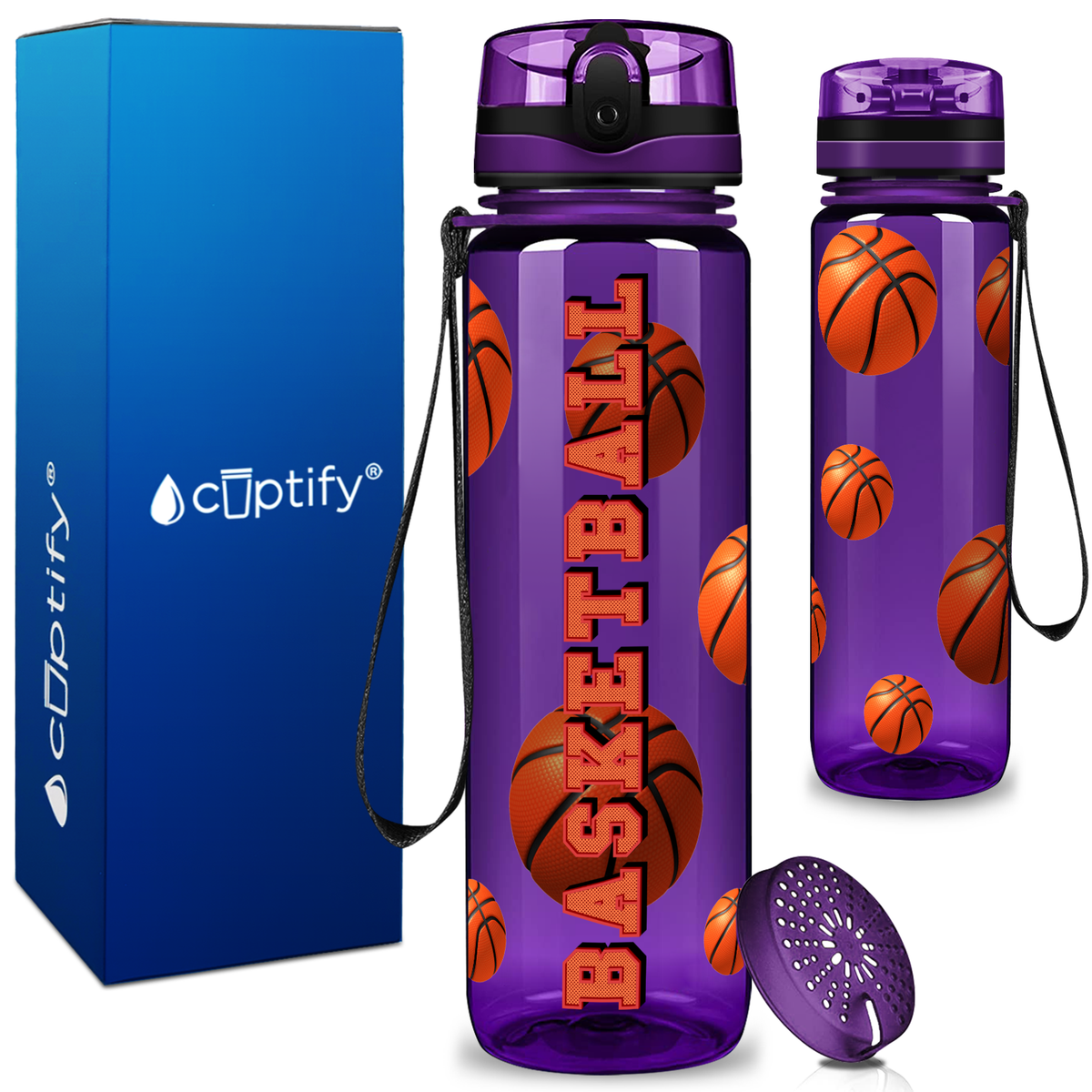 Basketball on 32 oz Motivational Tracking Water Bottle