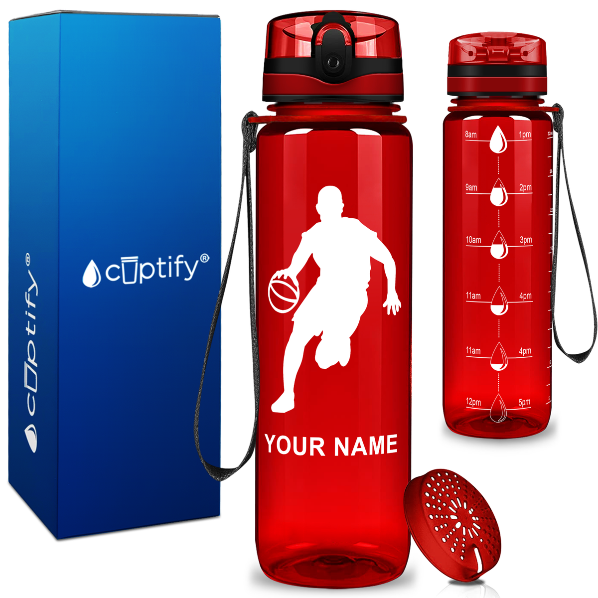 Personalized Basketball Player Silhouette on 32 oz Motivational Tracking Water Bottle