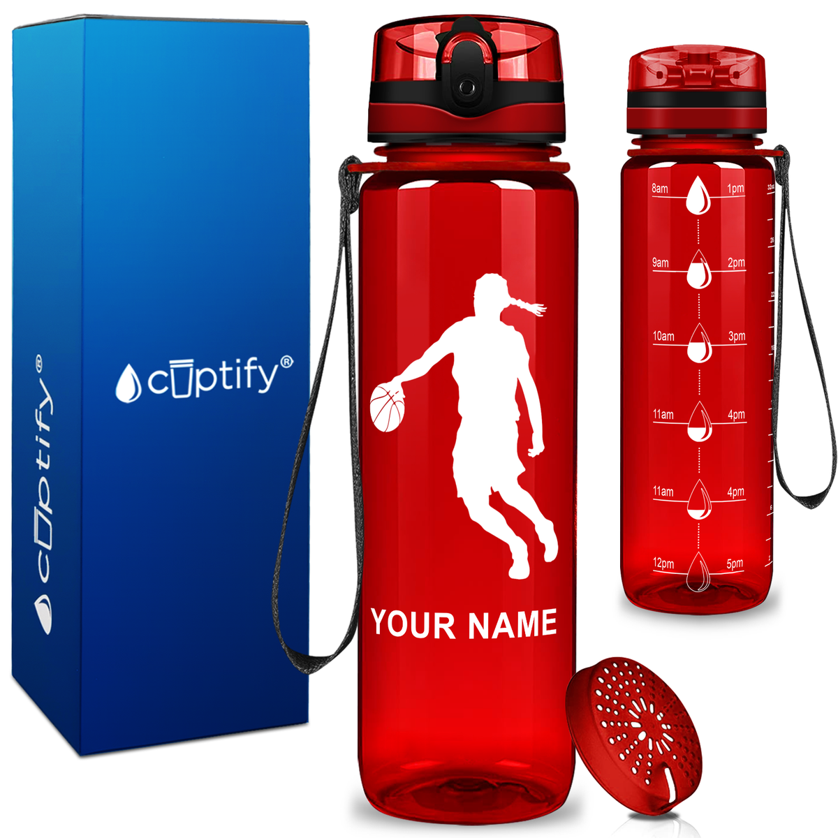 Personalized Basketball Female Player Silhouette on 32 oz Motivational Tracking Water Bottle