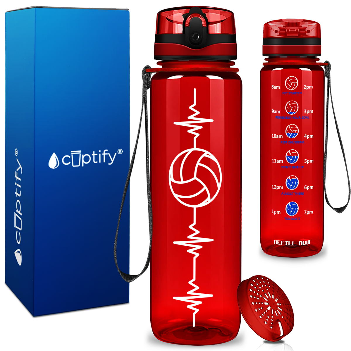Heart Beat Pulse Volley on 32 oz Motivational Tracking Water Bottle