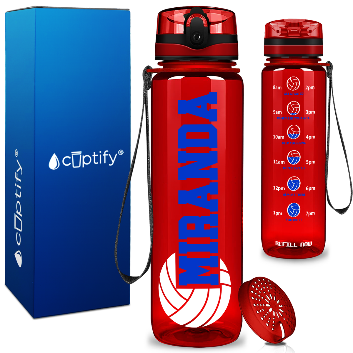Personalized Volleyball on 32 oz Motivational Tracking Water Bottle