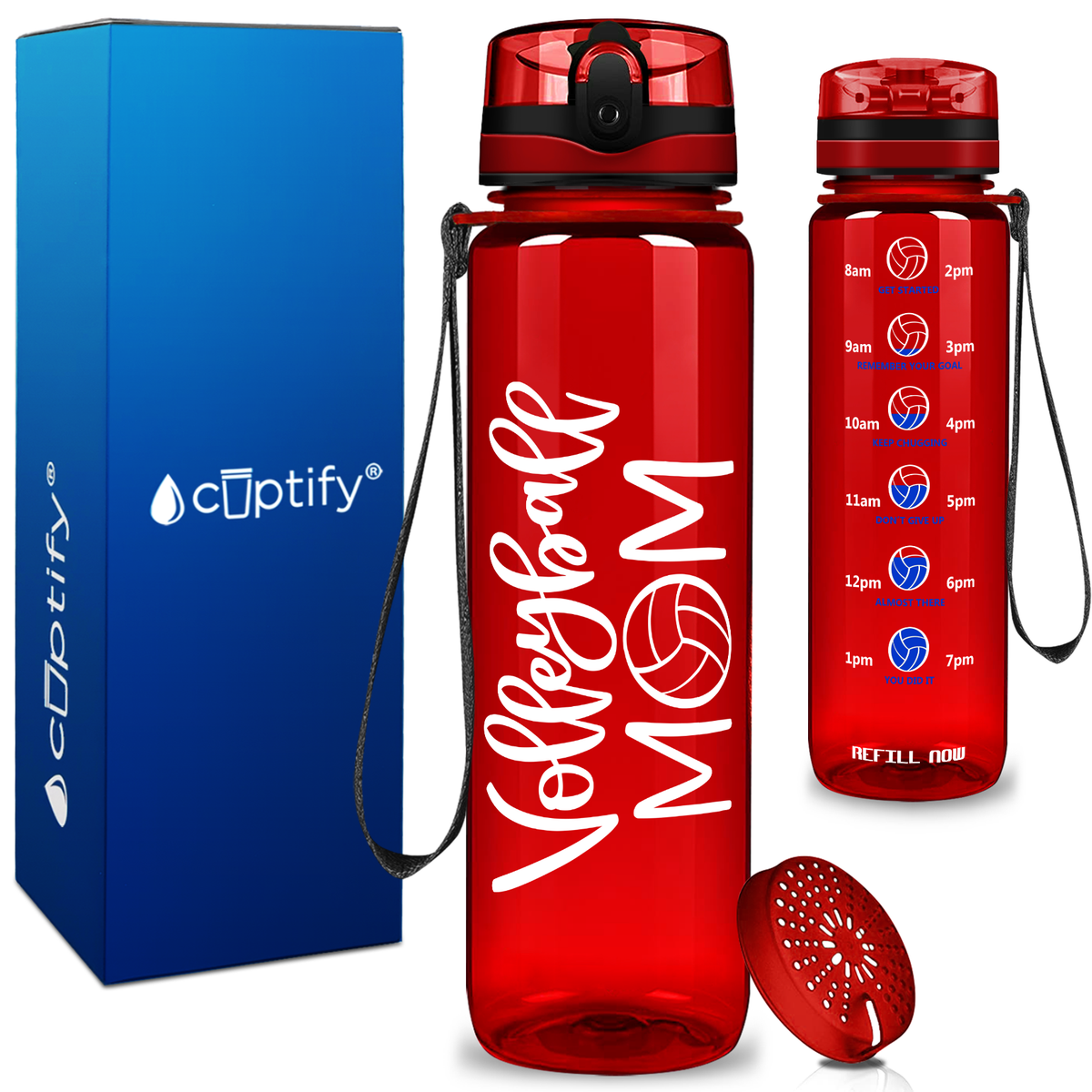Volleyball Mom on 32 oz Motivational Tracking Water Bottle