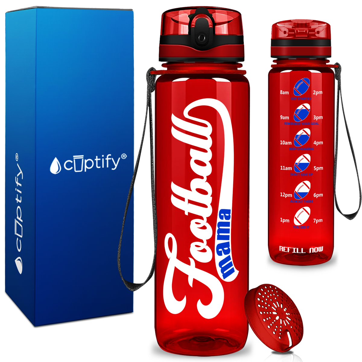 Football Mama on 32 oz Motivational Tracking Water Bottle