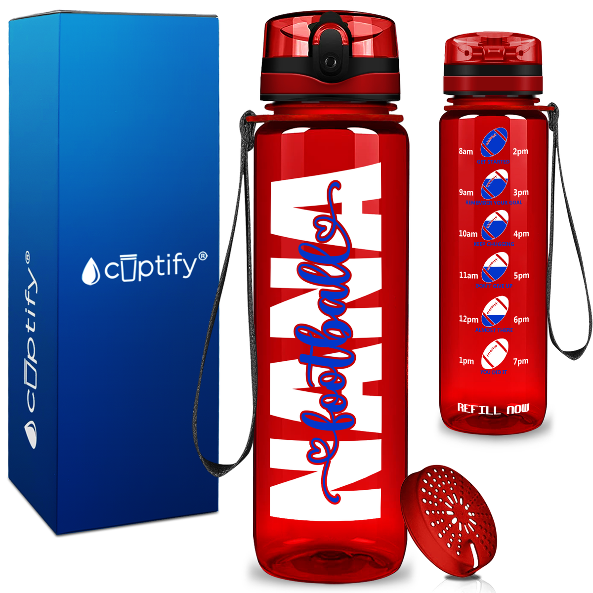 Nana Football on 32 oz Motivational Tracking Water Bottle
