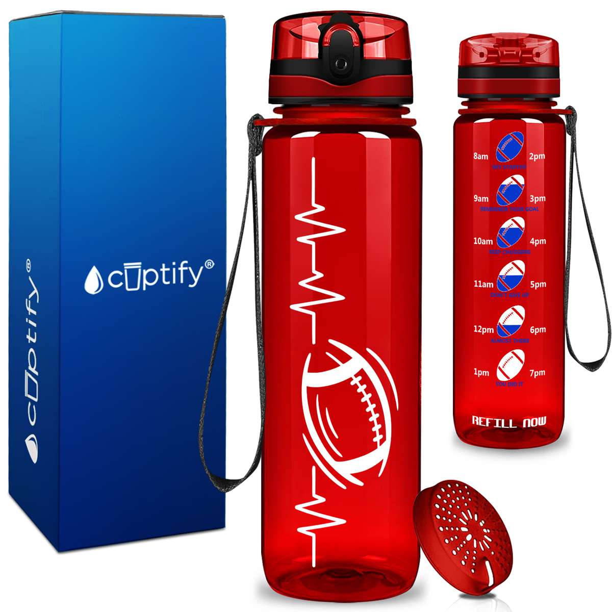 Pulse Heart Beat Football on 32 oz Motivational Tracking Water Bottle