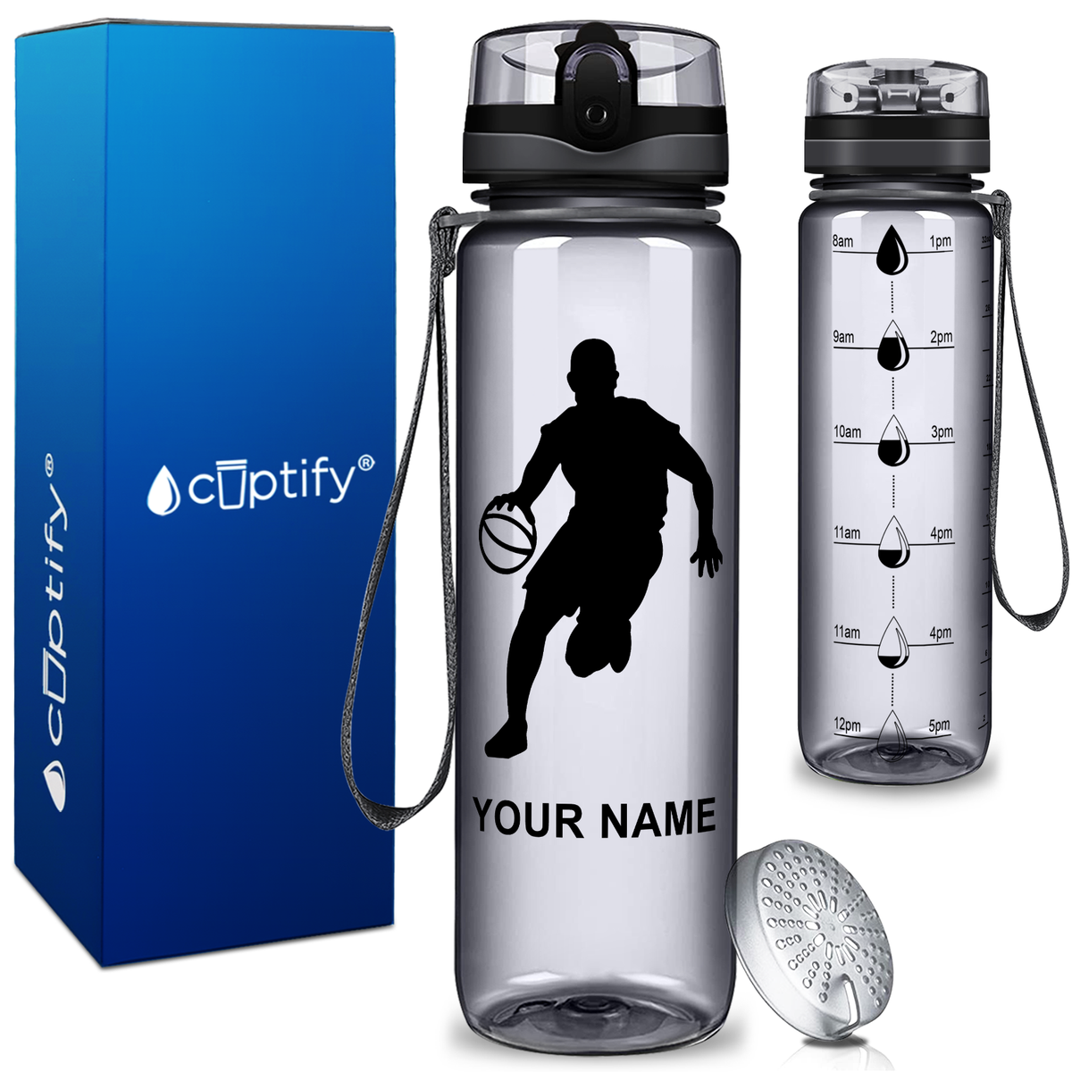 Personalized Basketball Player Silhouette on 32 oz Motivational Tracking Water Bottle