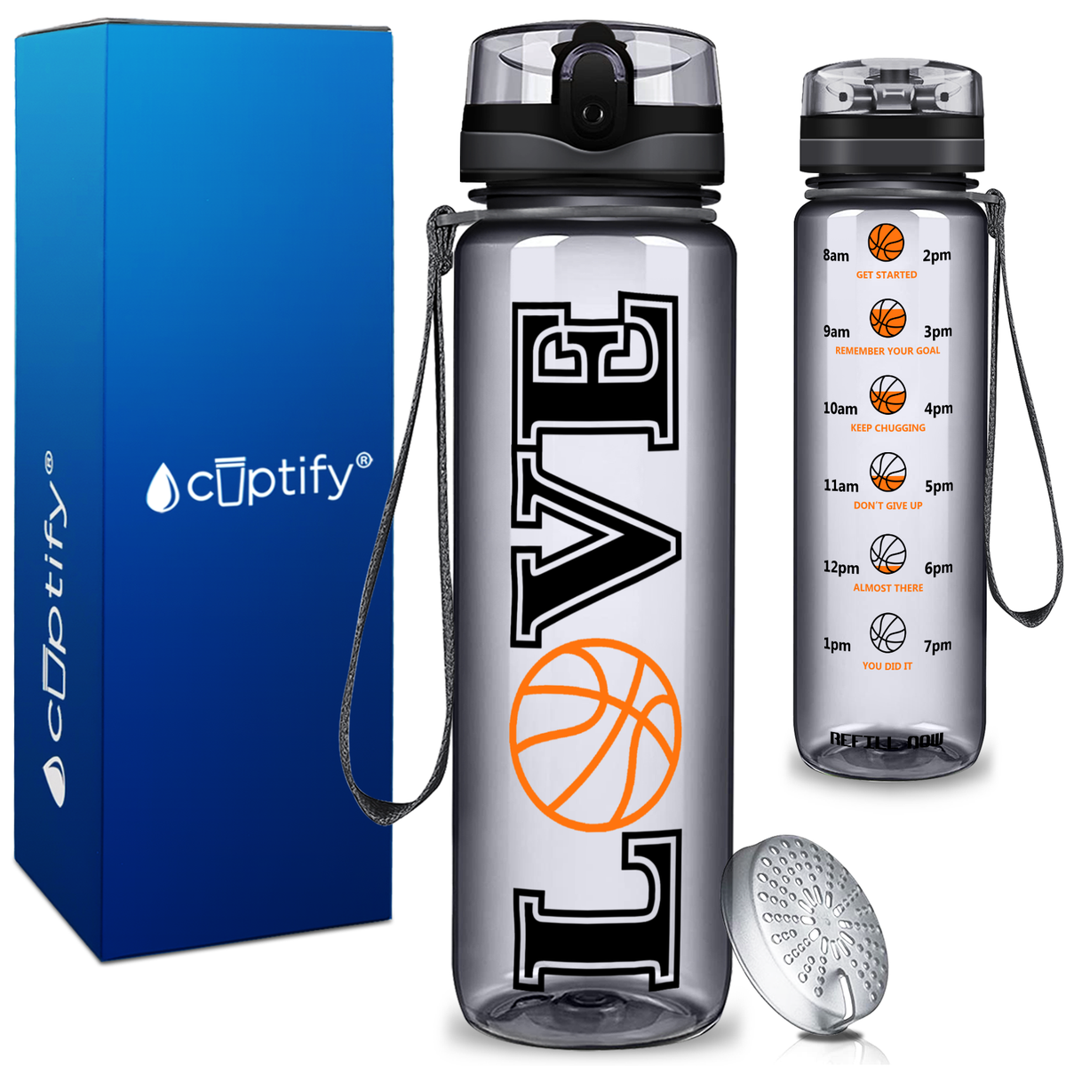 Basketball Love on 32 oz Motivational Tracking Water Bottle