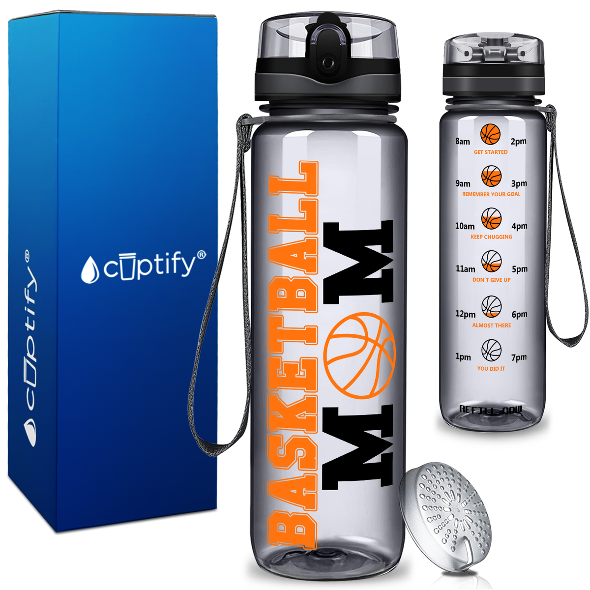 Basketball Mom on 32 oz Motivational Tracking Water Bottle