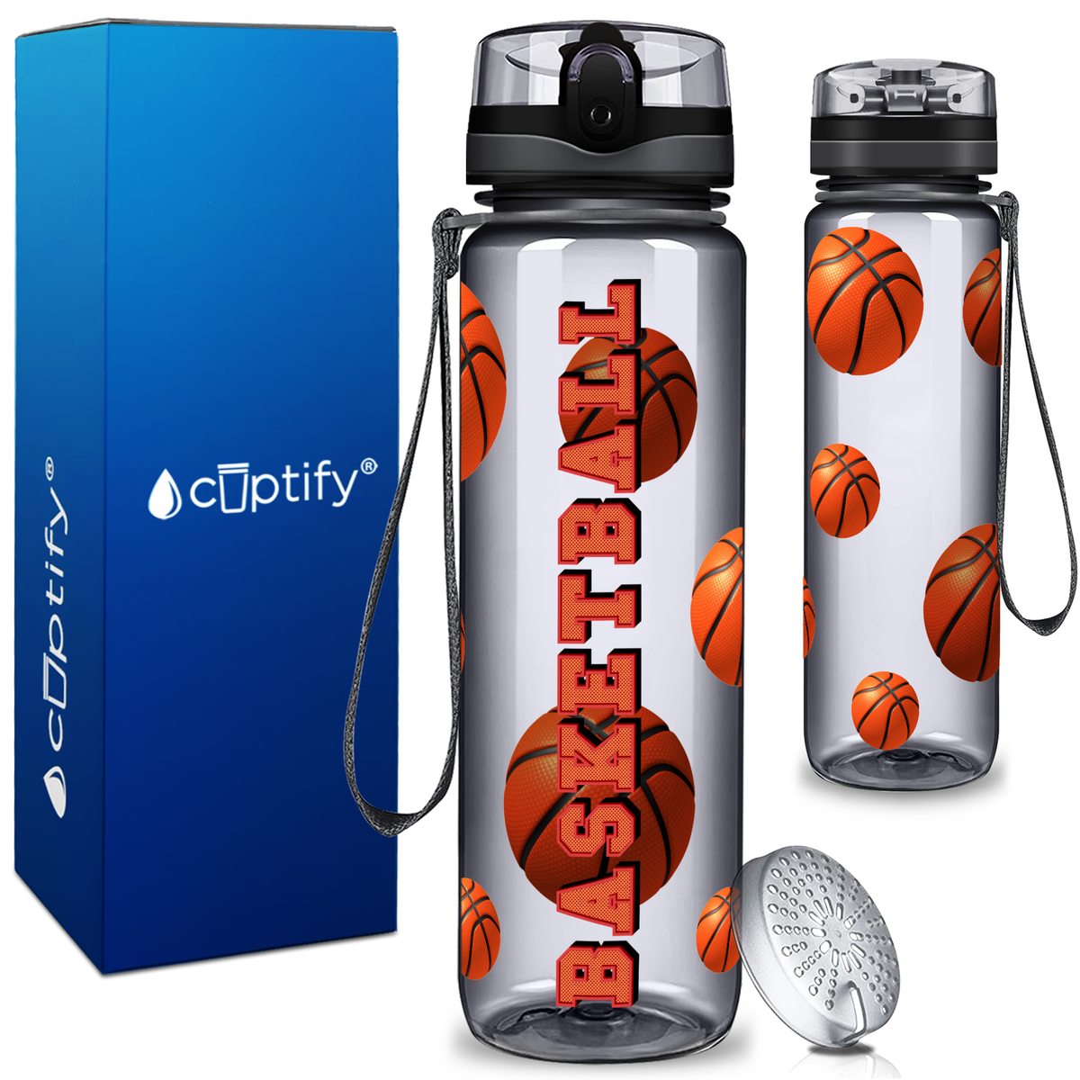 Basketball on 32 oz Motivational Tracking Water Bottle