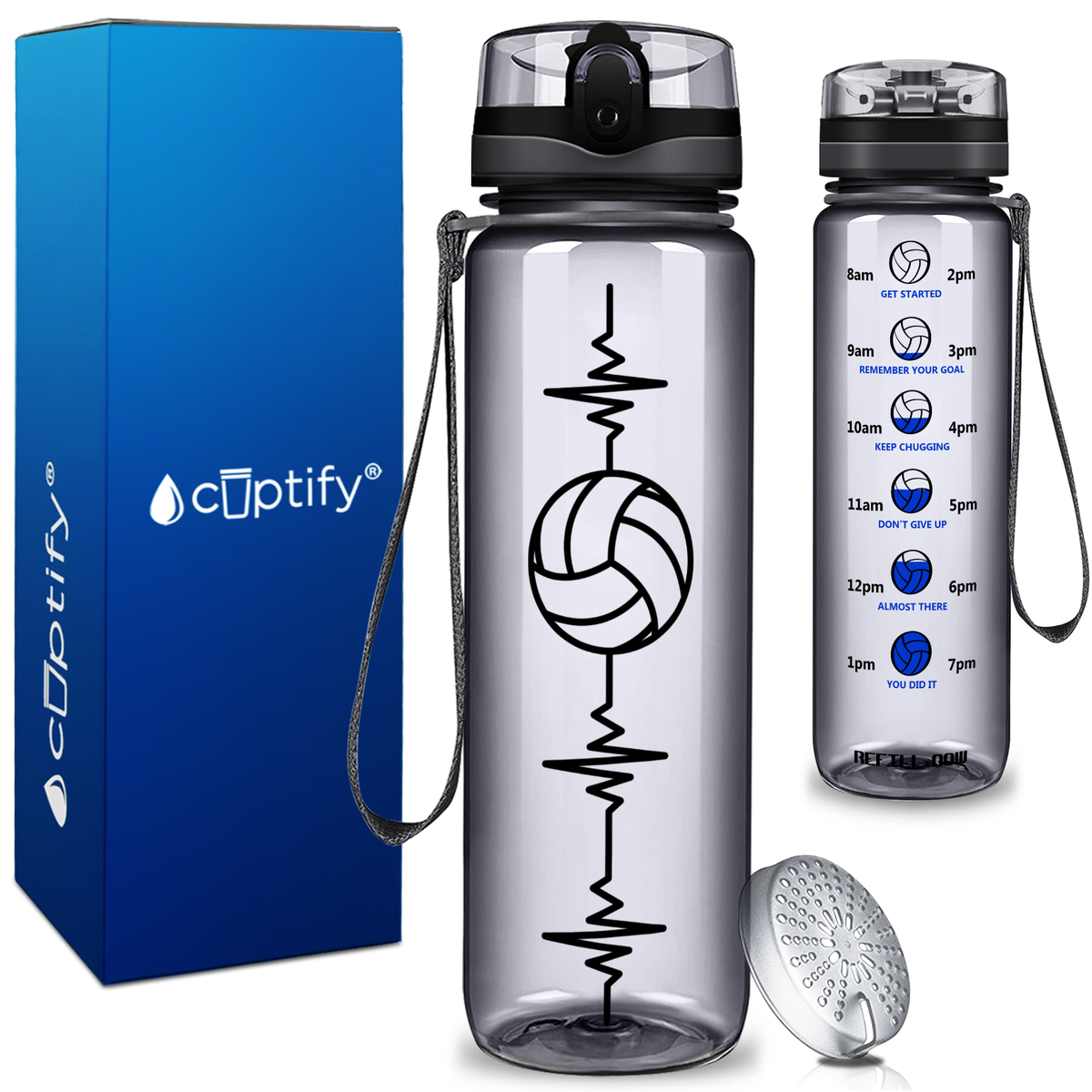 Heart Beat Pulse Volley on 32 oz Motivational Tracking Water Bottle