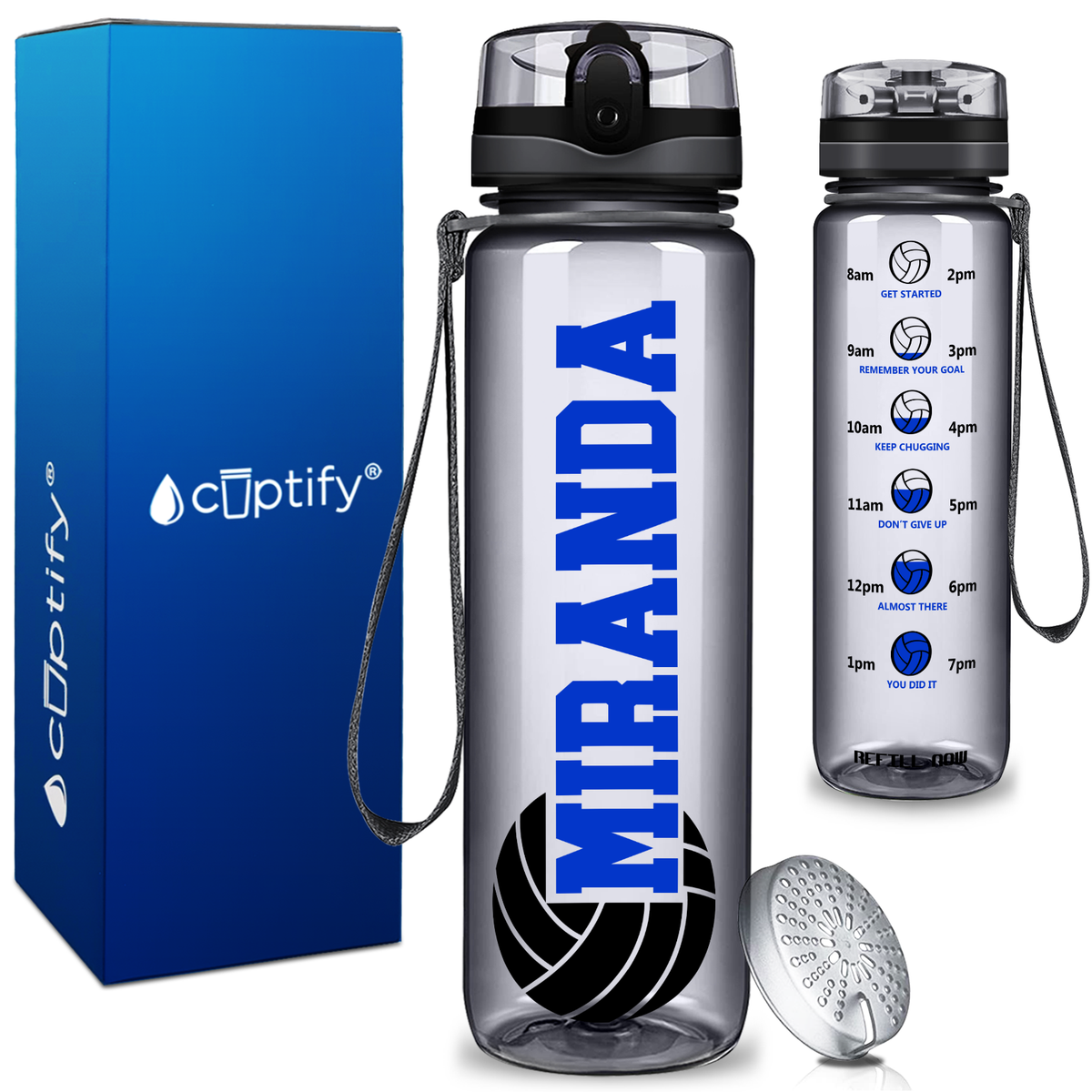 Personalized Volleyball on 32 oz Motivational Tracking Water Bottle