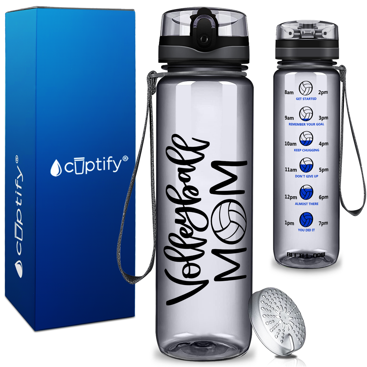 Volleyball Mom on 32 oz Motivational Tracking Water Bottle