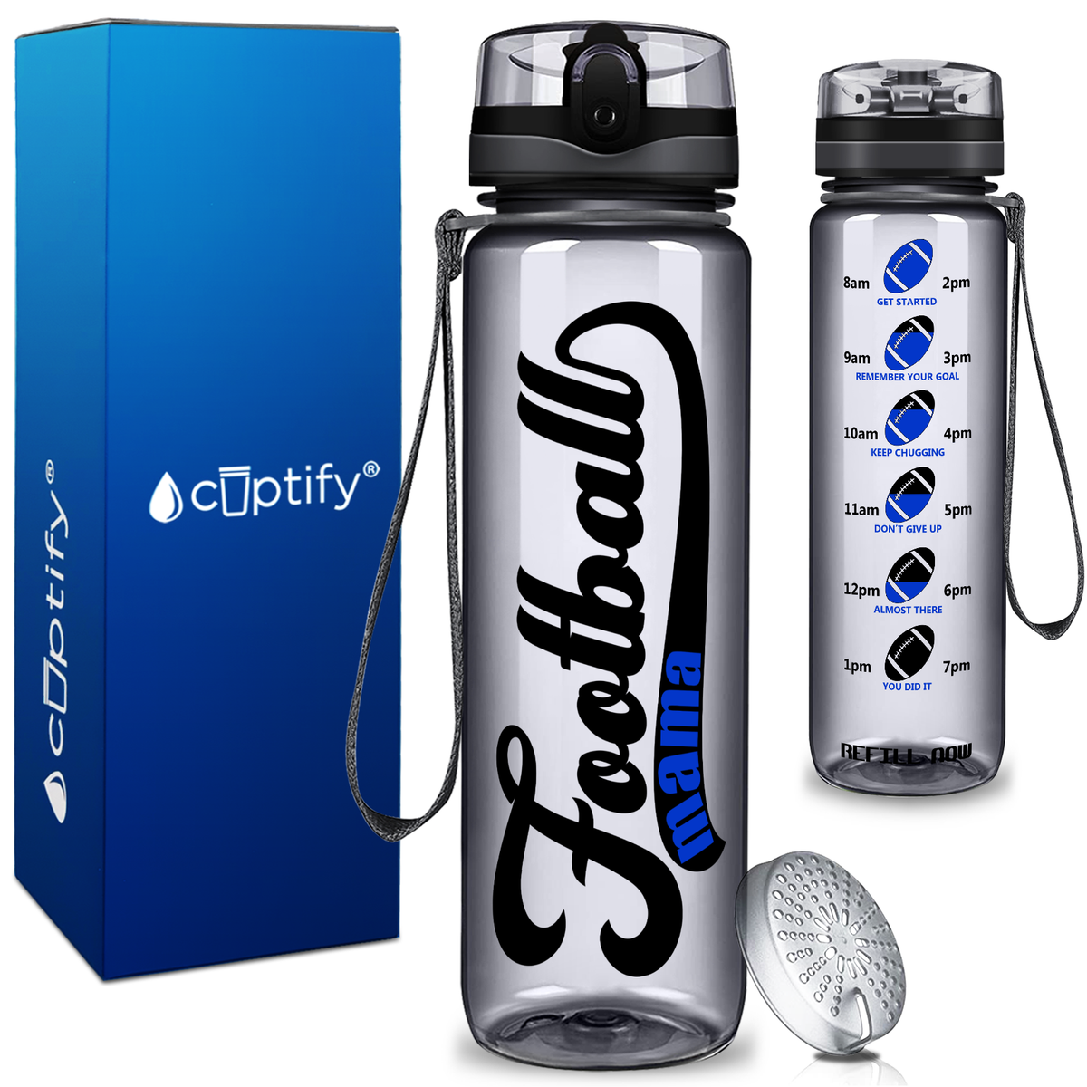 Football Mama on 32 oz Motivational Tracking Water Bottle