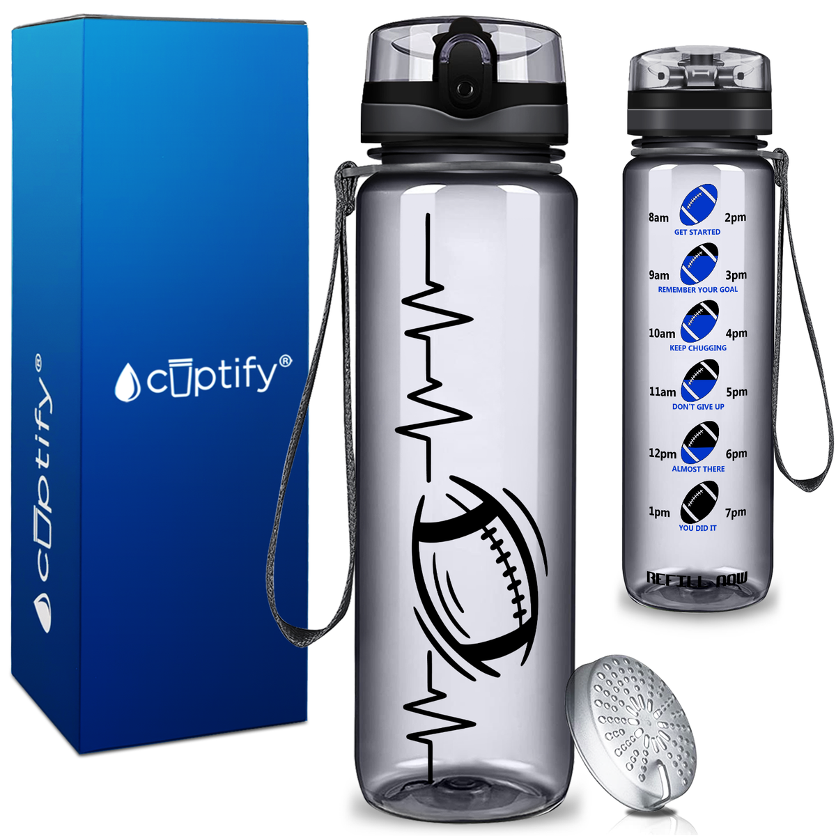 Pulse Heart Beat Football on 32 oz Motivational Tracking Water Bottle