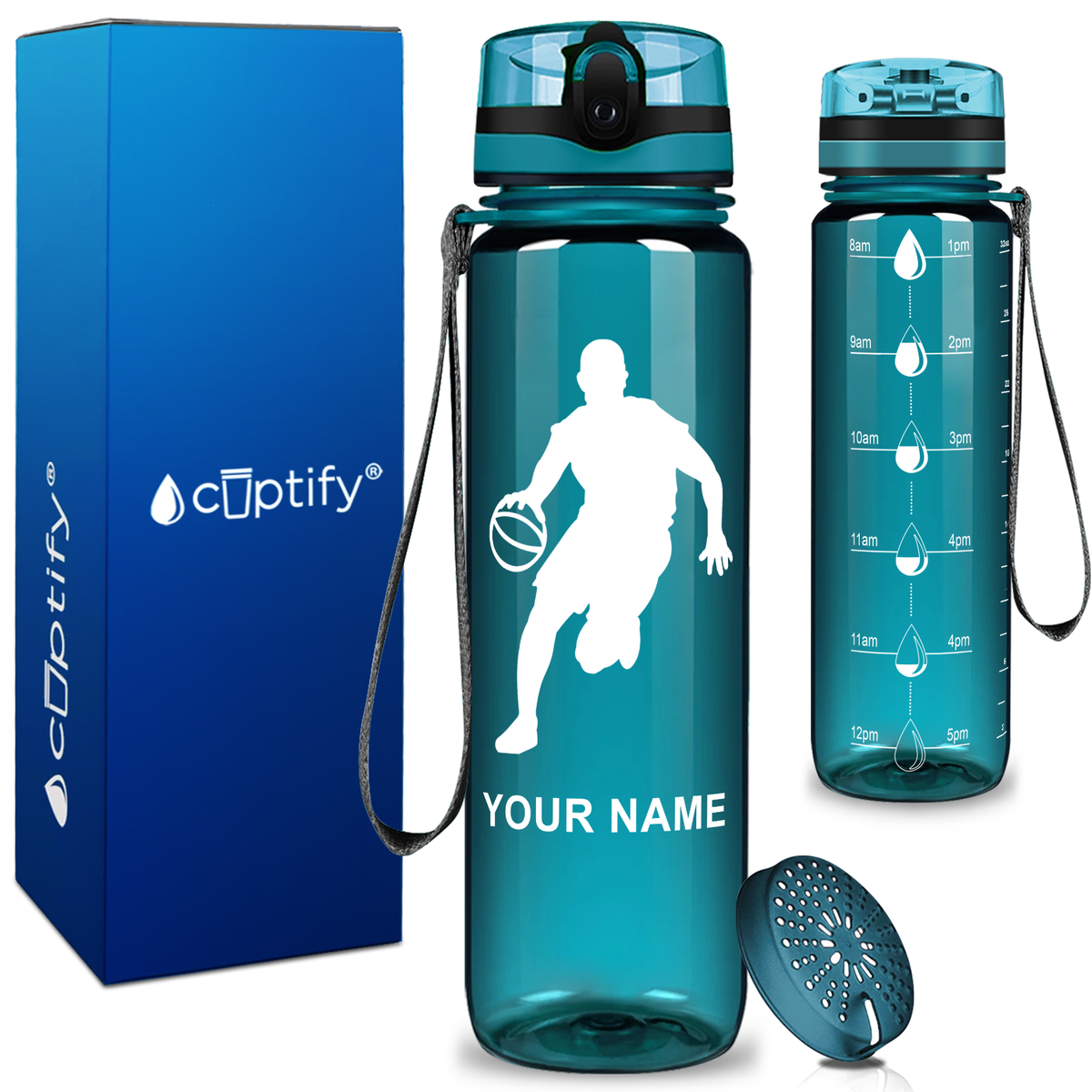 Personalized Basketball Player Silhouette on 32 oz Motivational Tracking Water Bottle