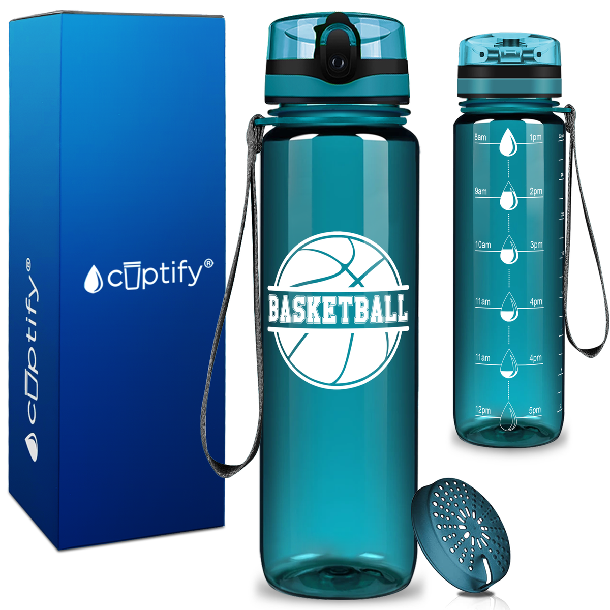 Basketball Design on 32 oz Motivational Tracking Water Bottle