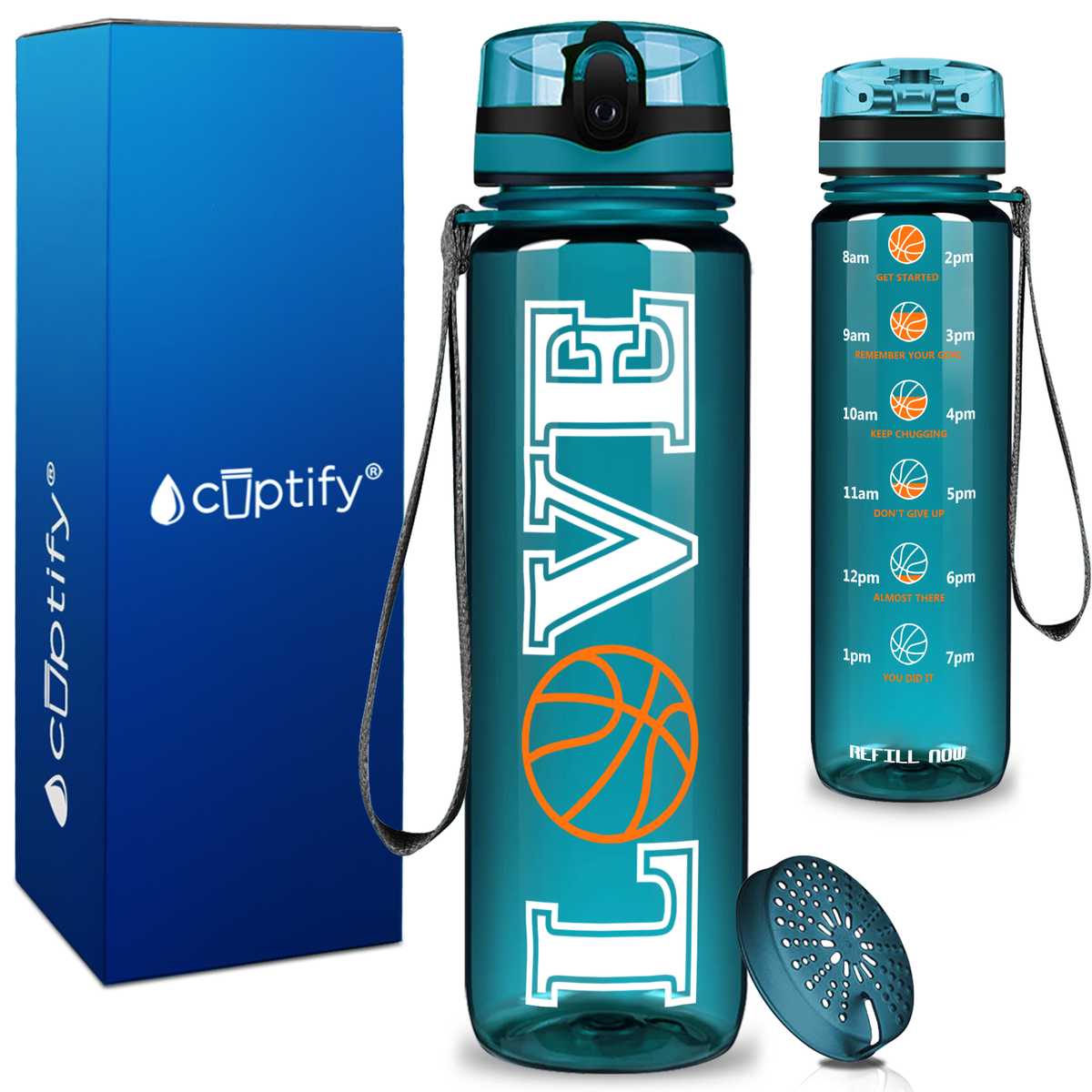 Basketball Love on 32 oz Motivational Tracking Water Bottle