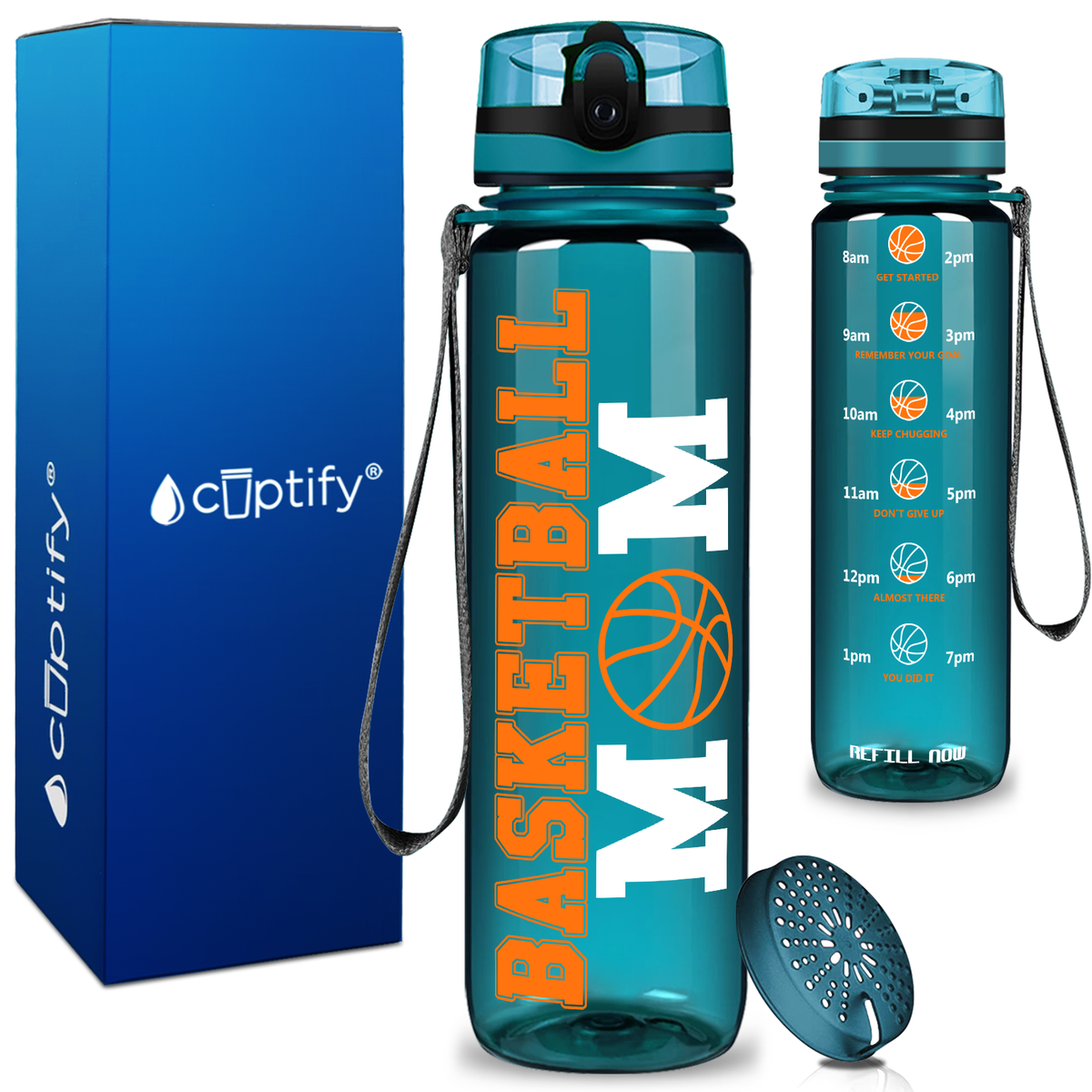 Basketball Mom on 32 oz Motivational Tracking Water Bottle