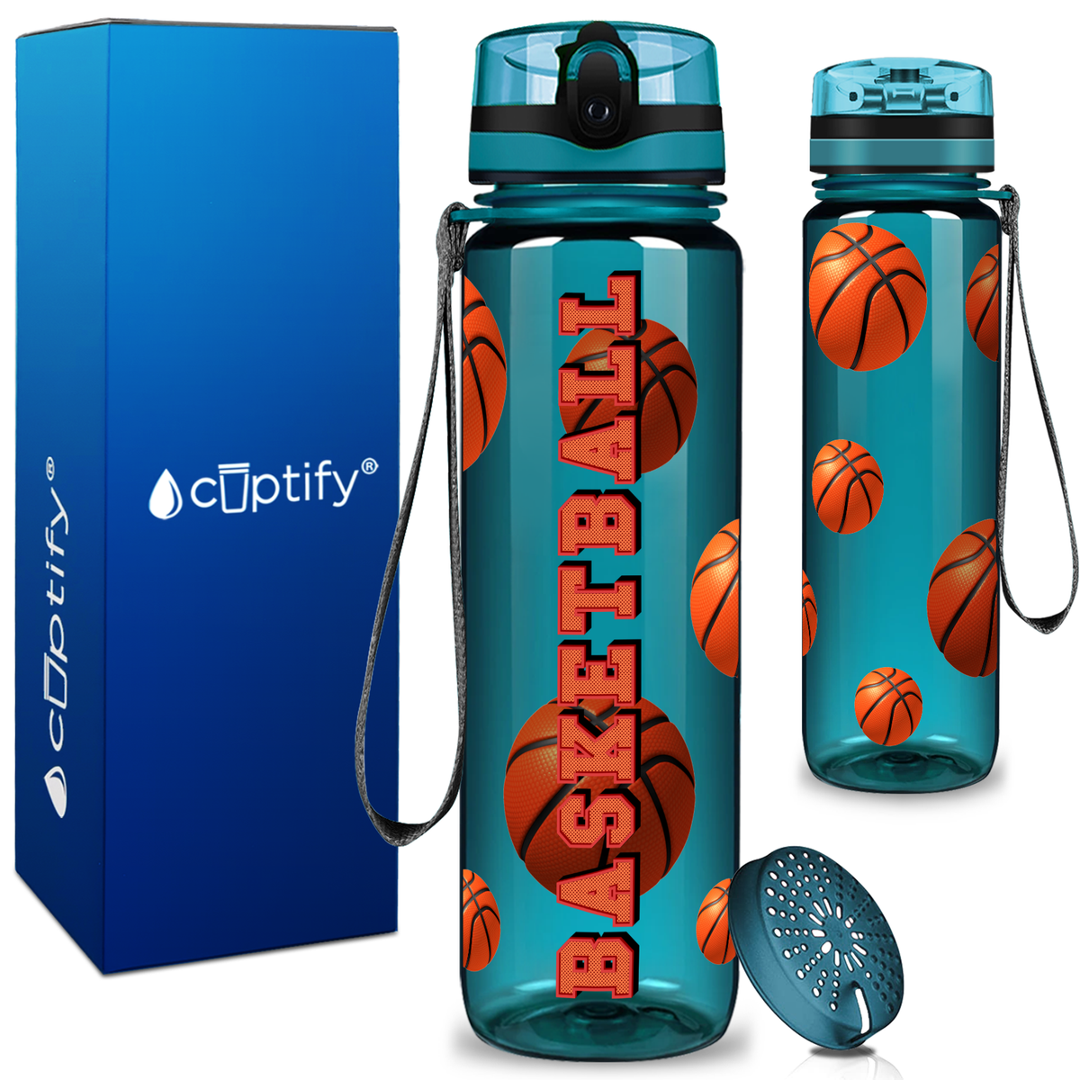 Basketball on 32 oz Motivational Tracking Water Bottle