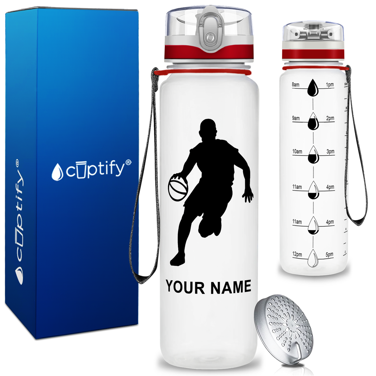 Personalized Basketball Player Silhouette on 32 oz Motivational Tracking Water Bottle