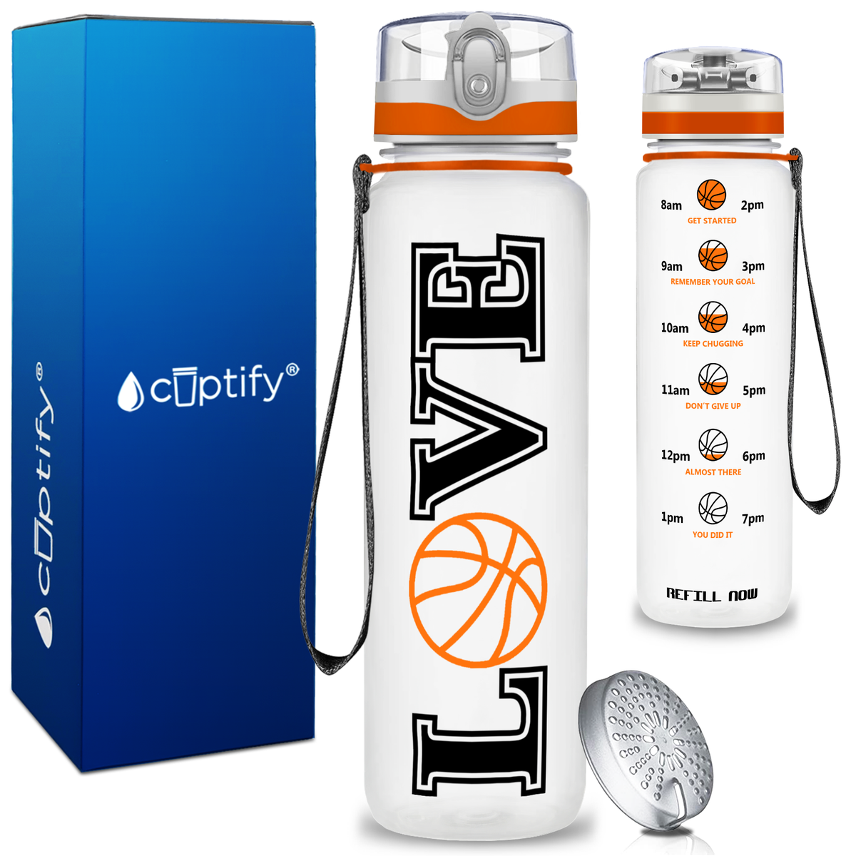 Basketball Love on 32 oz Motivational Tracking Water Bottle