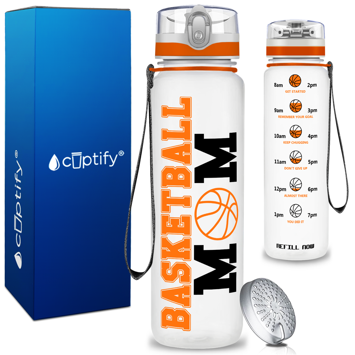 Basketball Mom on 32 oz Motivational Tracking Water Bottle