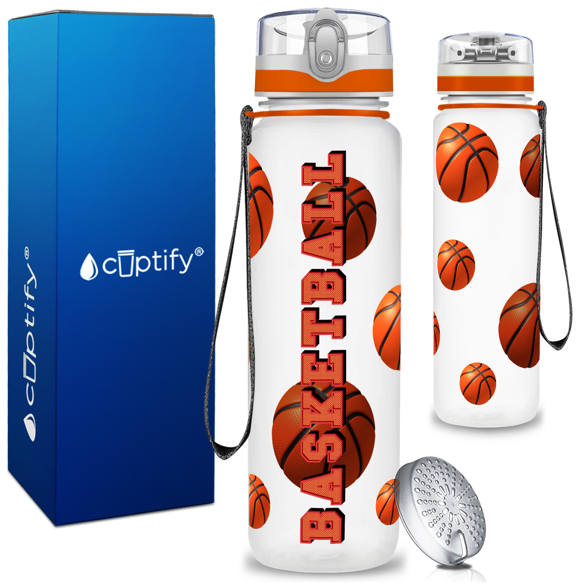 Basketball on 32 oz Motivational Tracking Water Bottle
