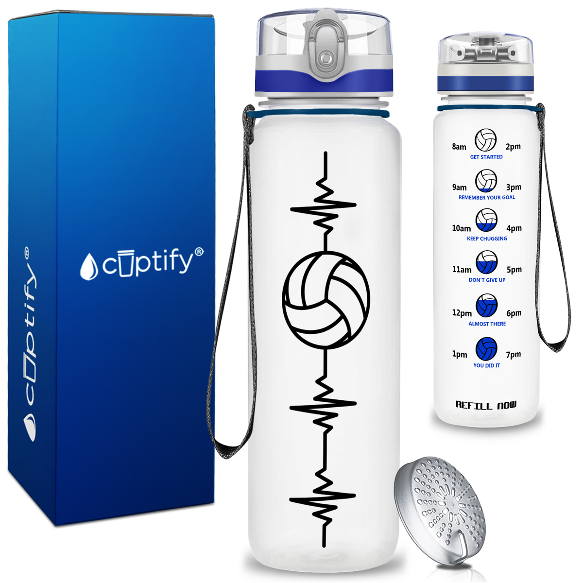 Heart Beat Pulse Volley on 32 oz Motivational Tracking Water Bottle