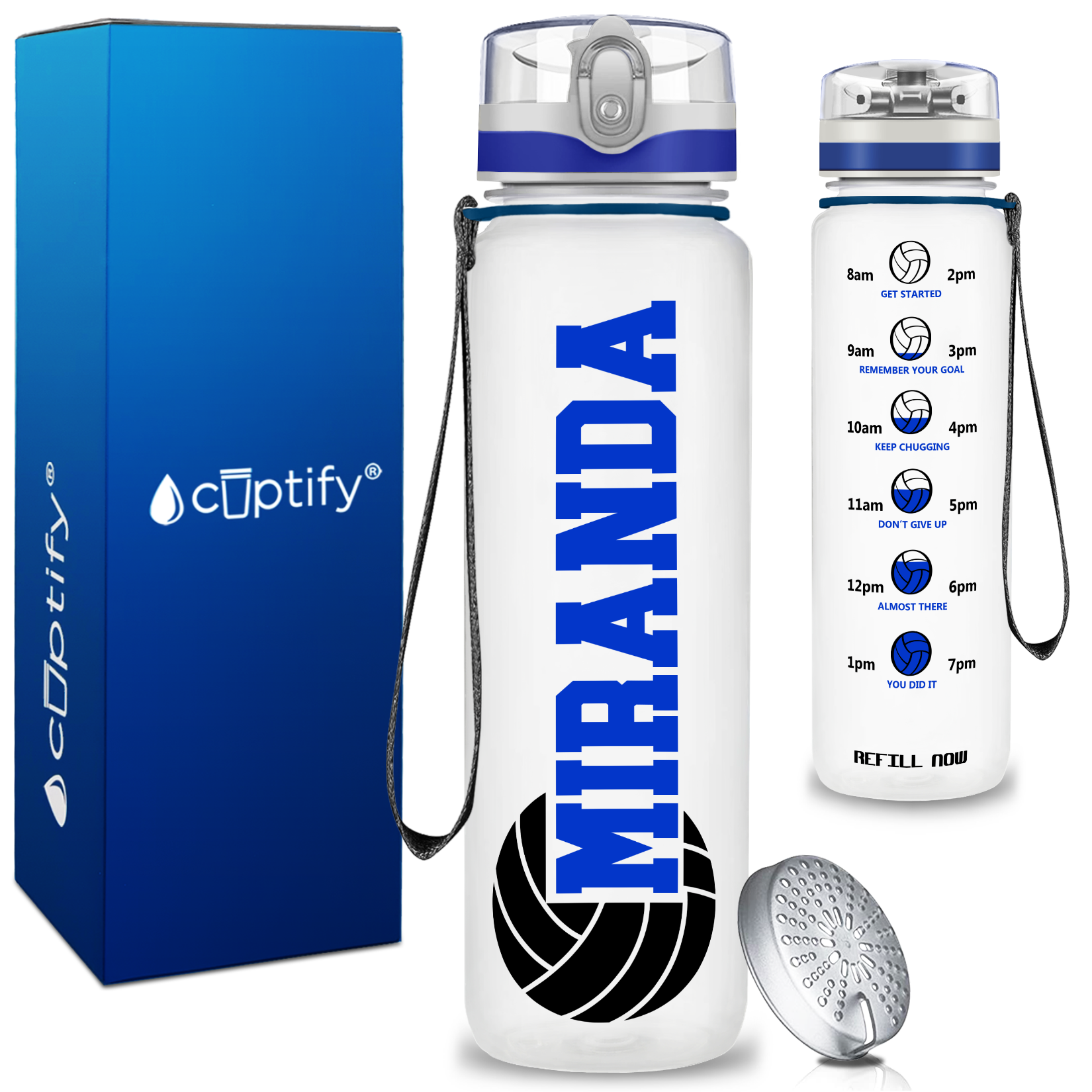 Personalized Volleyball on 32 oz Motivational Tracking Water Bottle