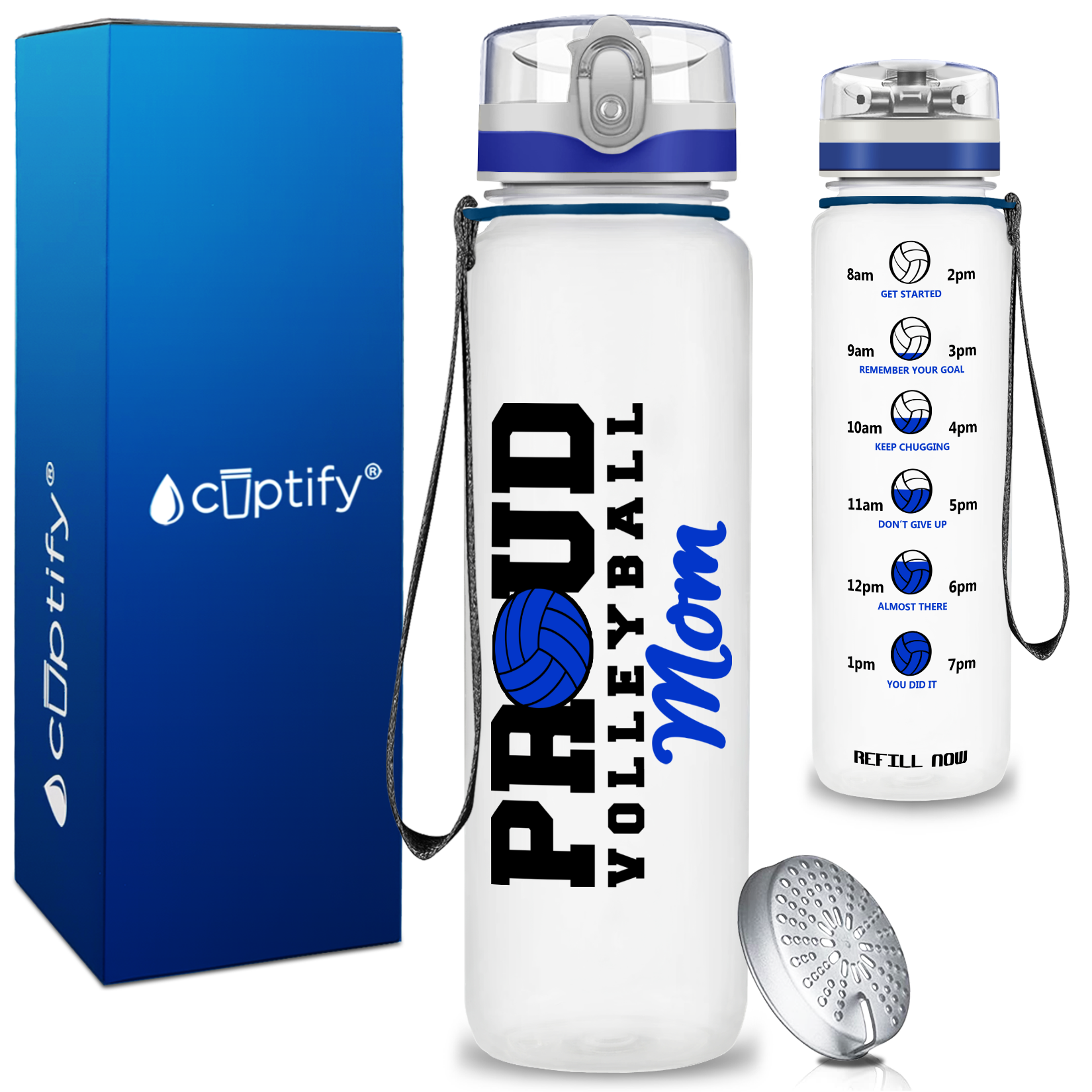 Proud Volleyball Mom on 32 oz Motivational Tracking Water Bottle