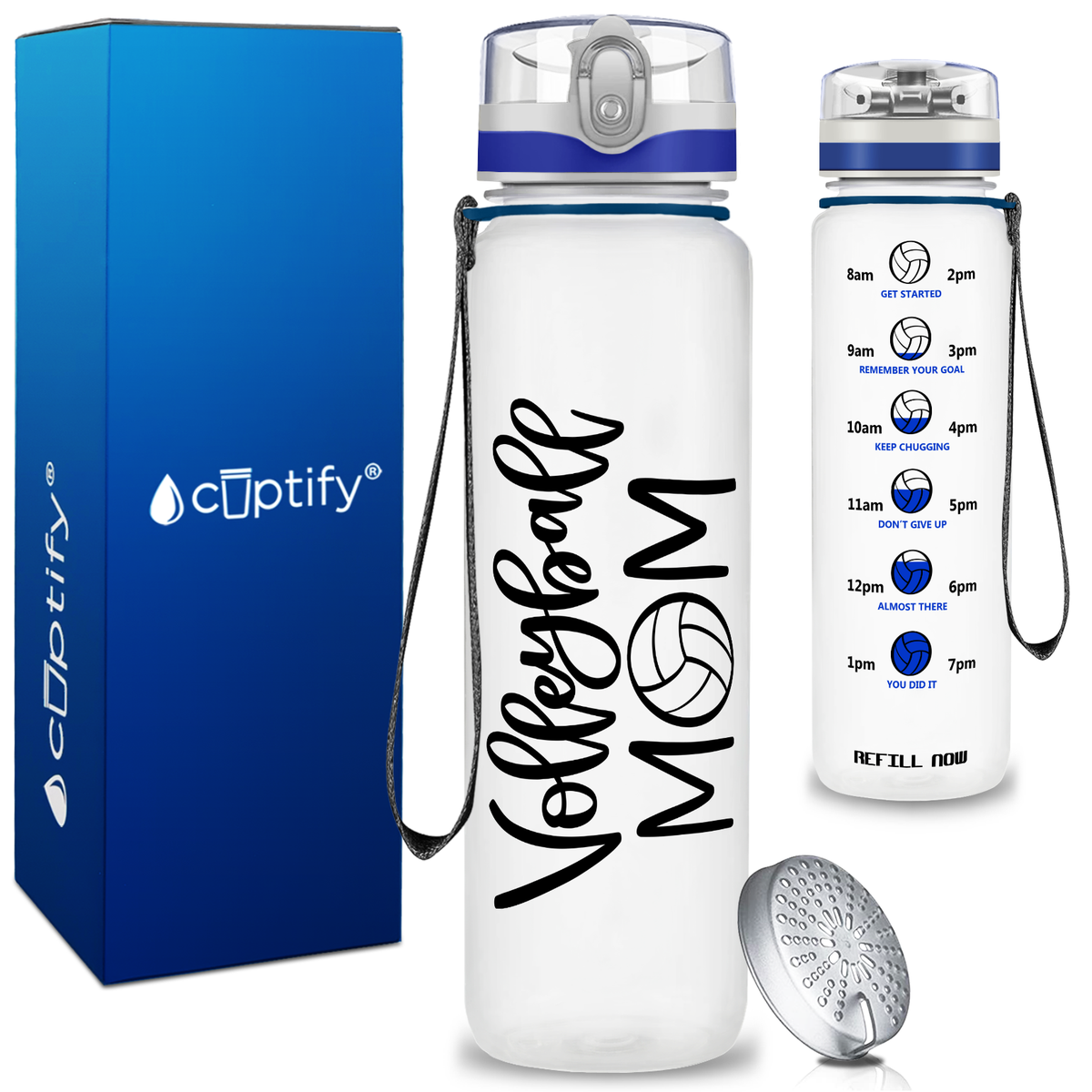 Volleyball Mom on 32 oz Motivational Tracking Water Bottle
