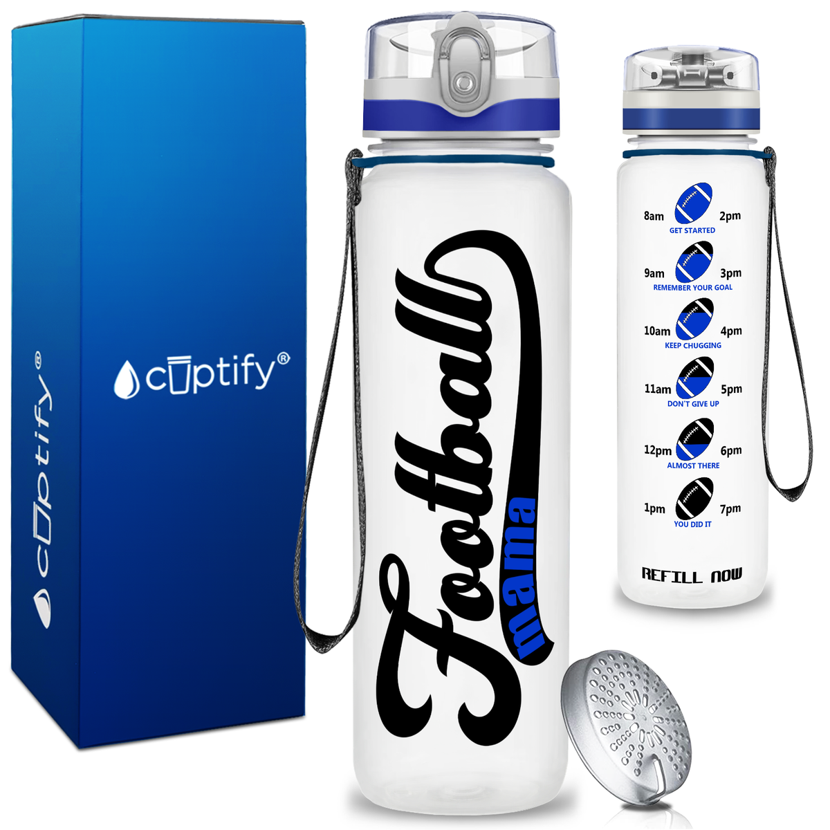 Football Mama on 32 oz Motivational Tracking Water Bottle